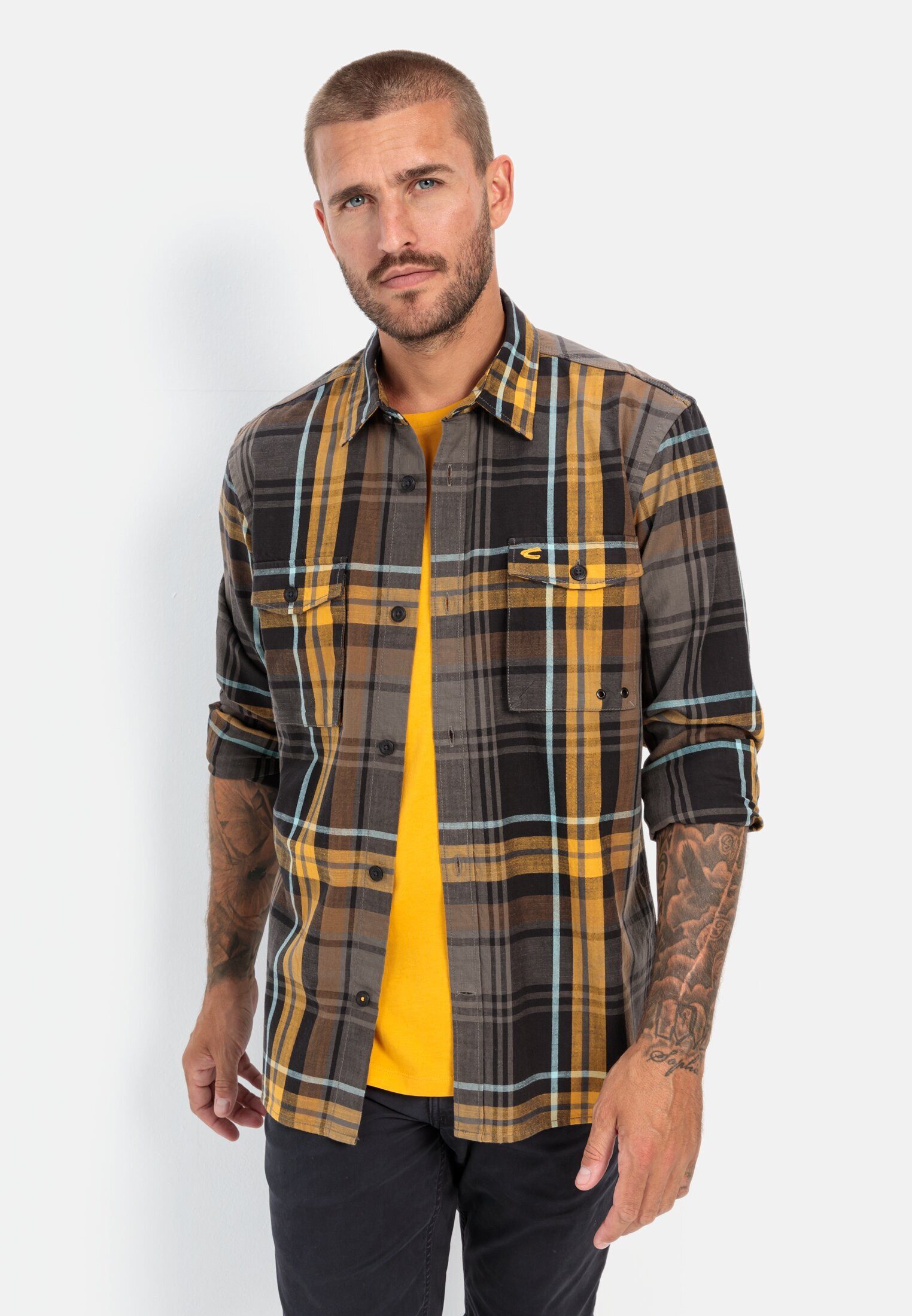 Camel Active Herren Overshirt Im Karo-Look – Robustes Baumwollhemd Mit Brusttaschen