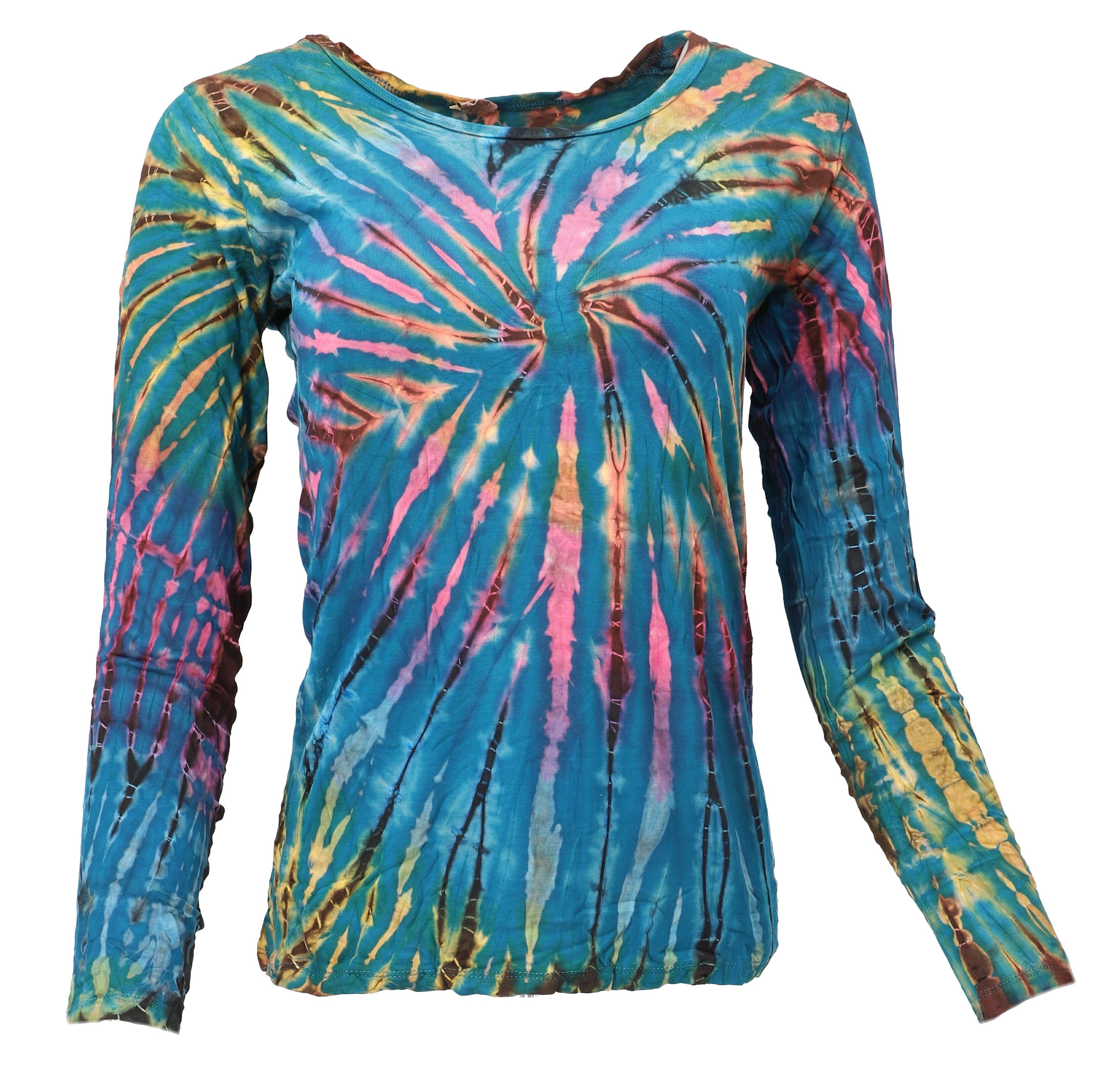 Guru-Shop Longsleeve Unikat Batik Shirt, BohoLangarmshirt - blau alternative Bekleidung