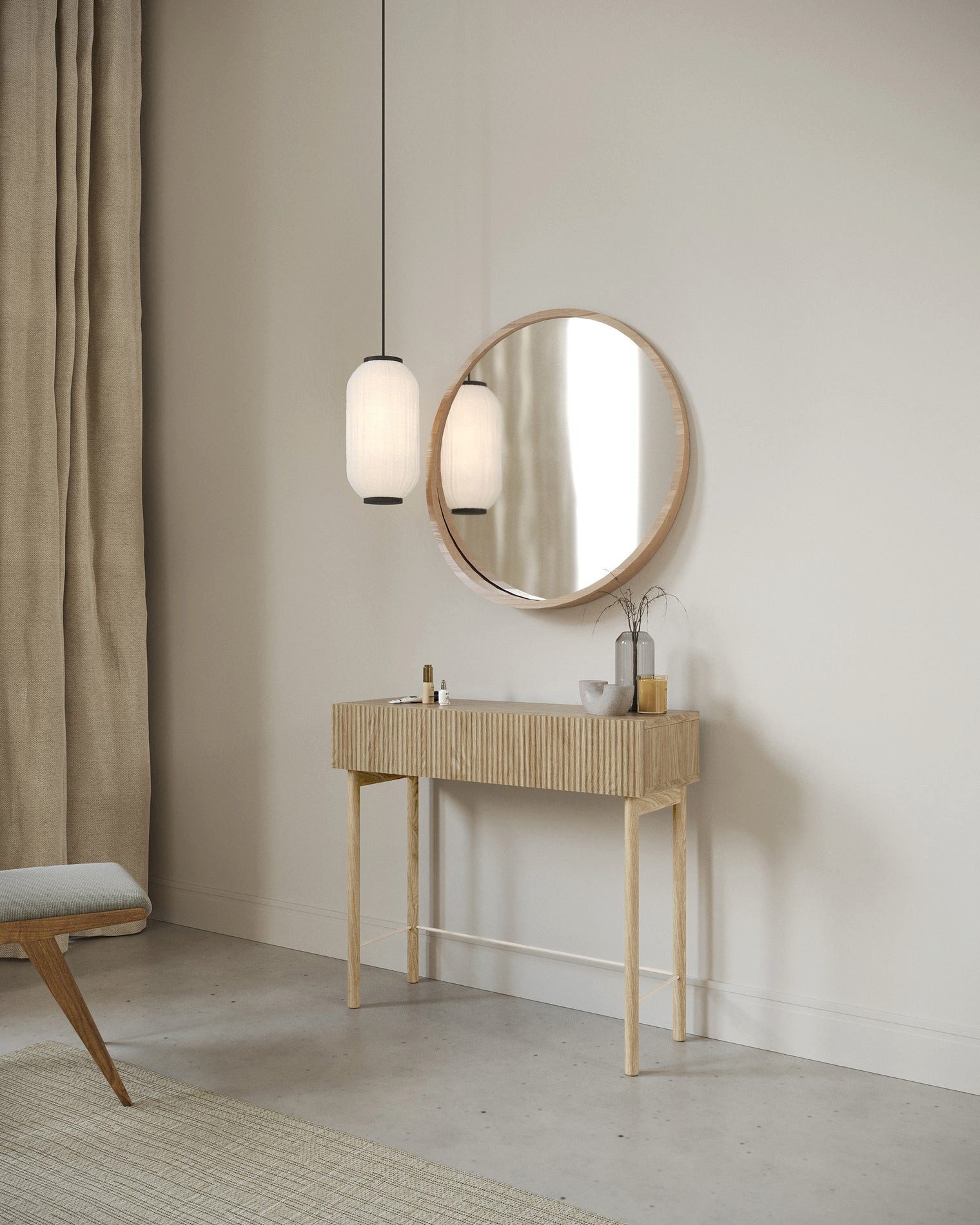Selsey Konsolentisch NOLIE, mit Schublade, geriffelter Front und Holzbeinen, 90 cm