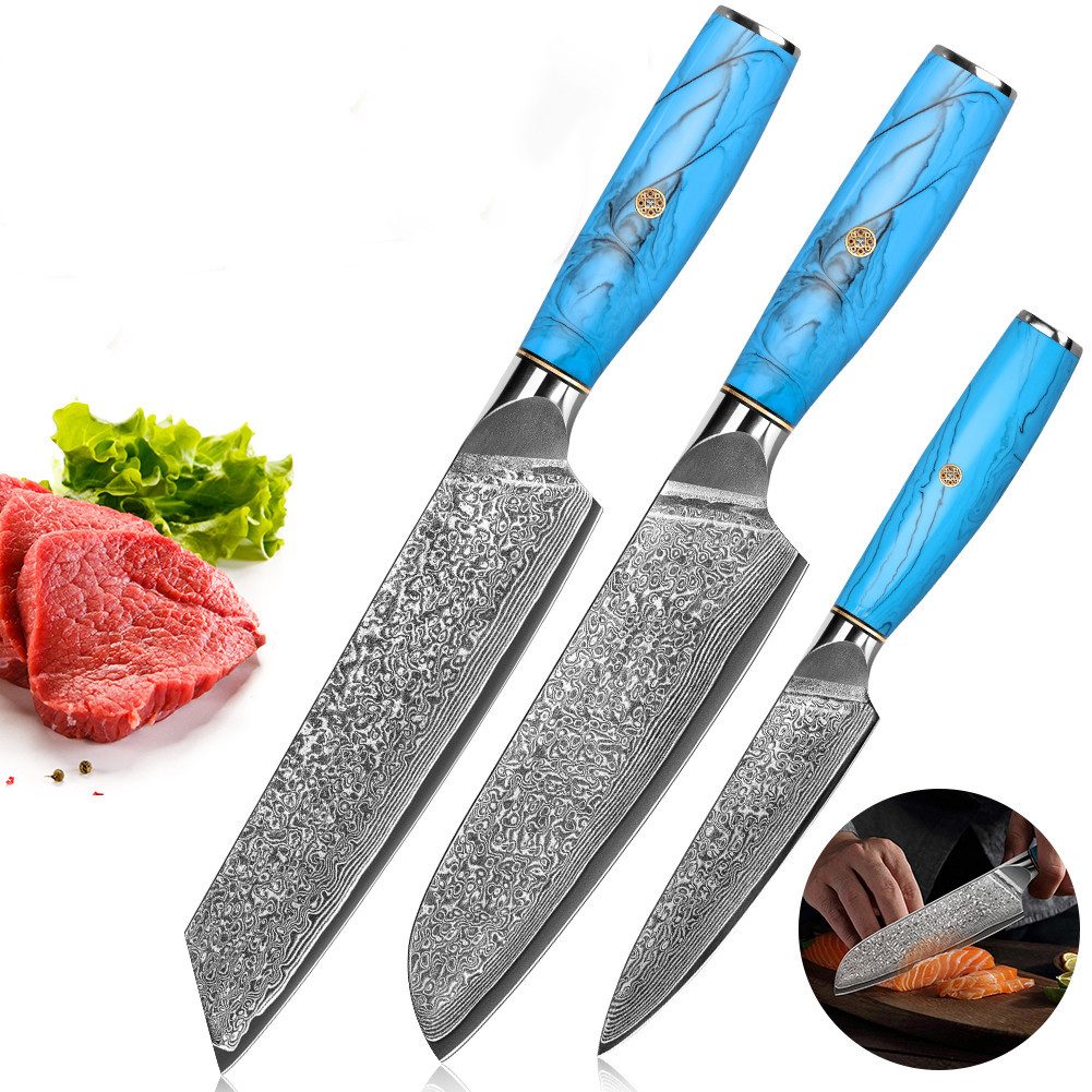 KingLux Messer-Set 3-Teilig Damastmesser Set Küchenmesser Damaststahl mit Geschenkbox (3-tlg)