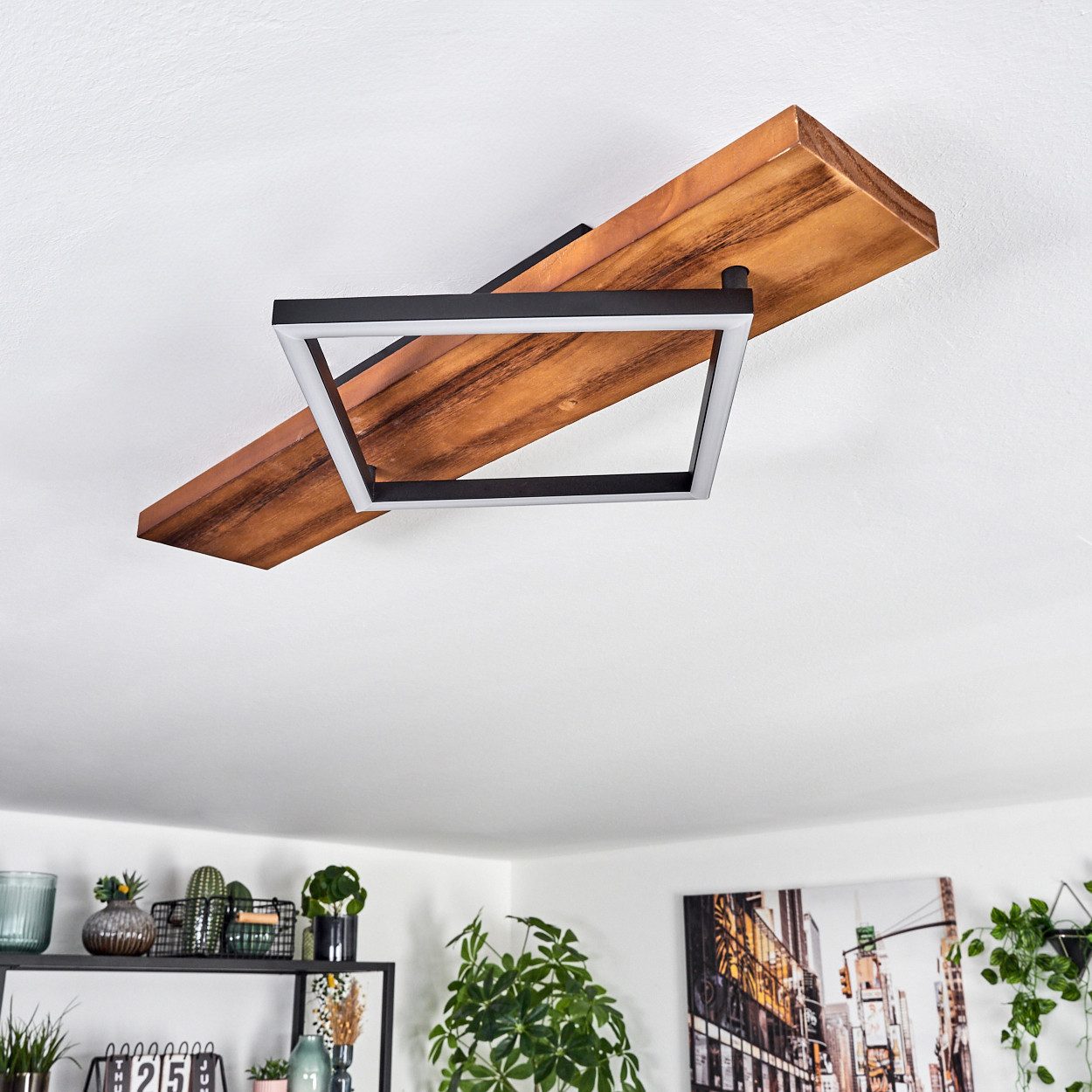 hofstein Deckenleuchte Deckenlampe aus Metall/Holz/Kunststoff in Schwarz/Na günstig online kaufen