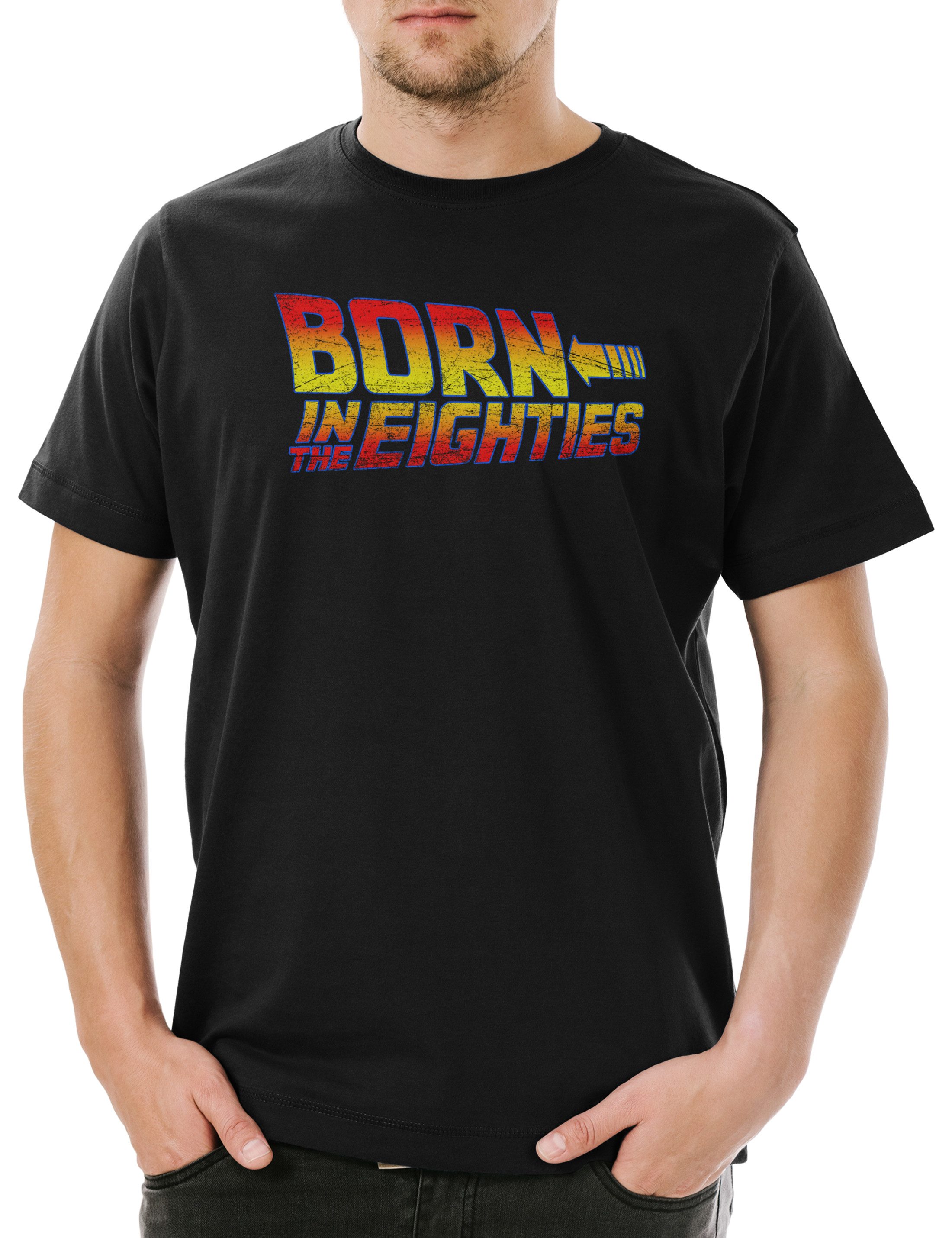 Urban Backwoods Print-Shirt Born In The Eighties Herren T-Shirt Achtziger 80s Back To Nerd The (1-tlg) Zurück Future Geek Zukunft