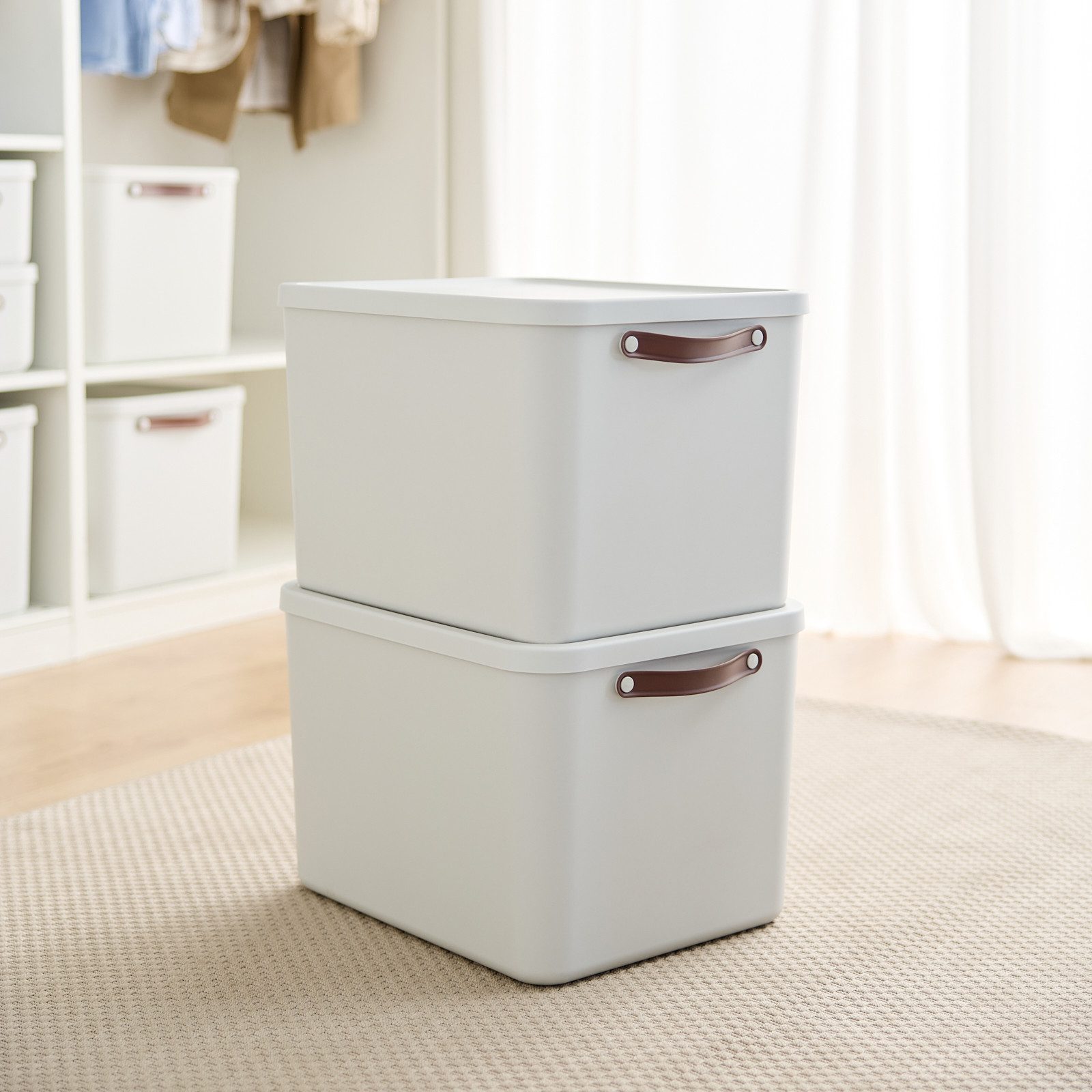 ROTHO Aufbewahrungsbox (Ordnungsboxen im Set, 2er-Set), große Lagerbox ideal für Kleidung, Decken und Haushaltsartikel – Bild 2 von 5