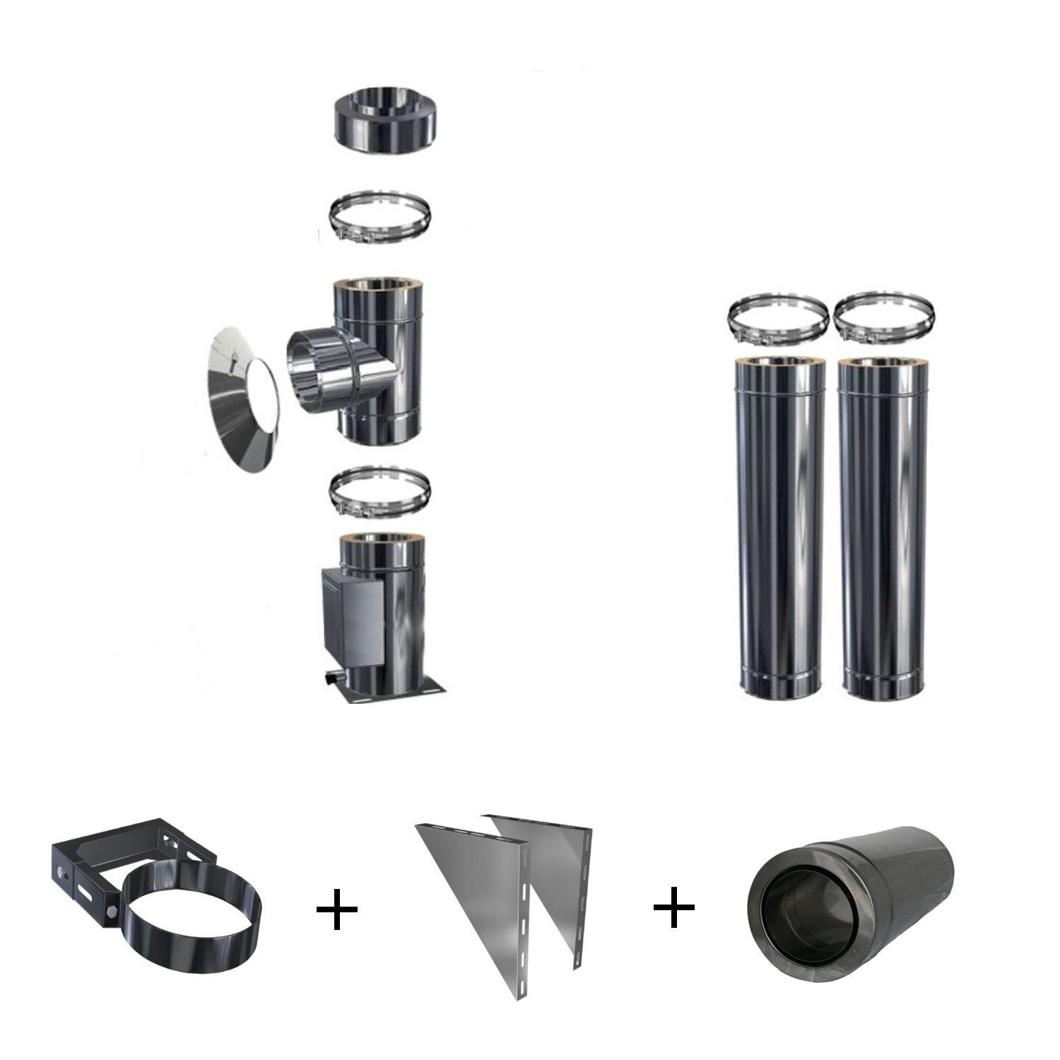 Schornstein-Zentrallager Schornstein Edelstahlschornstein DW 150 Doppelwandig Komplett Set - 330 mm, Ø 150.00 mm, Doppelwandig Komplett Set, 330 mm Wandabstand, 1m Wanddurchführung