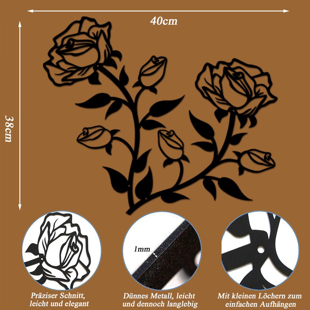NUODWELL Wanddekoobjekt Rosen Blumen Wanddekoration, Schwarz günstig online kaufen