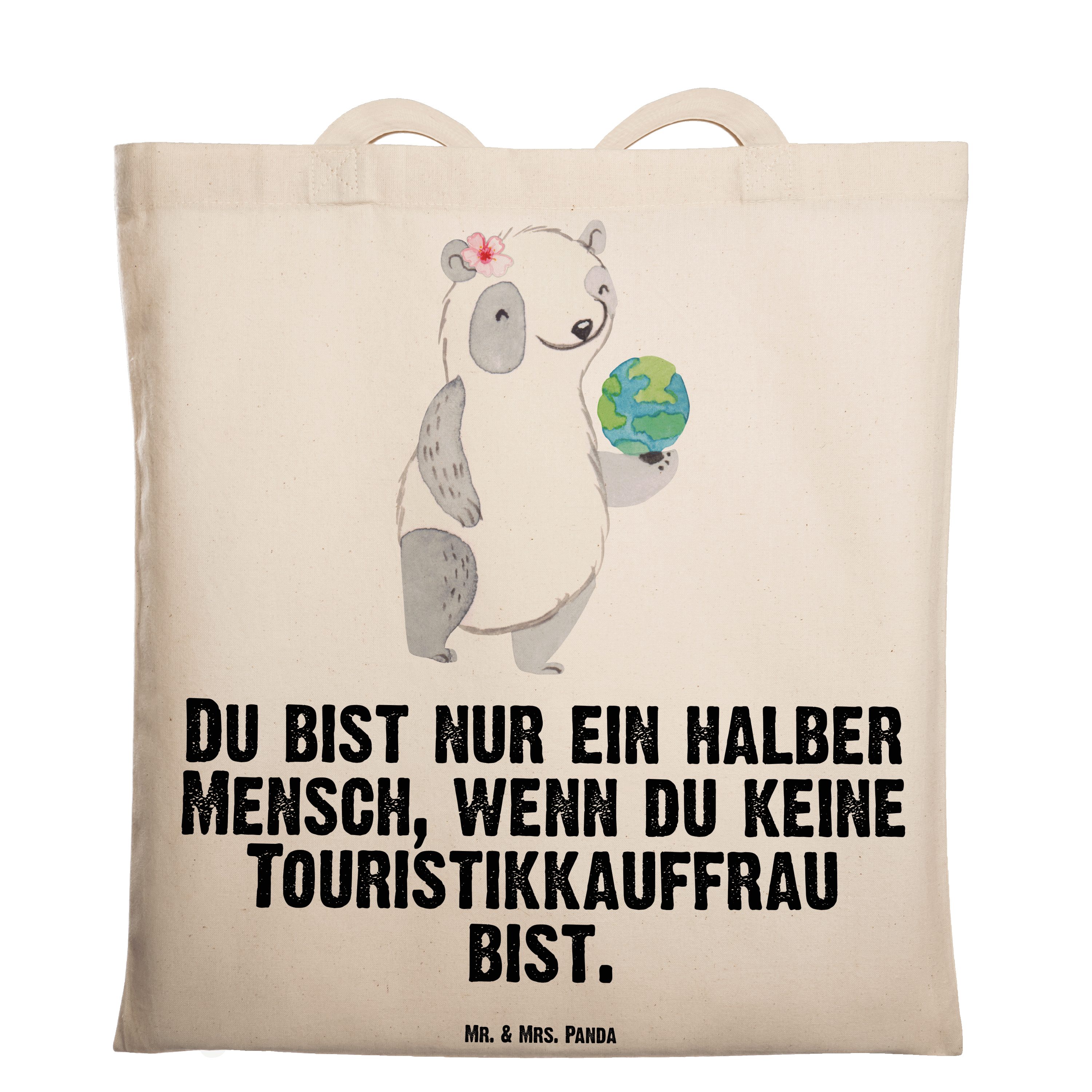 Mr. & Mrs. Panda Tragetasche Touristikkauffrau mit Herz - Transparent - Geschenk, Beuteltasche, Ko (1-tlg)