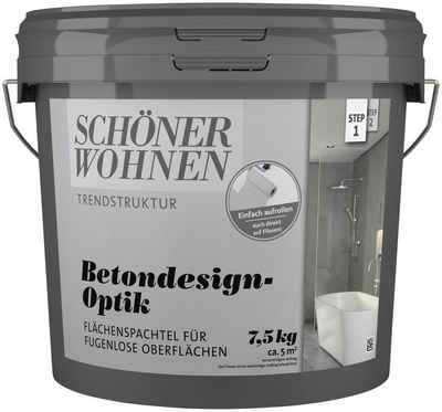 SCHÖNER WOHNEN-Kollektion Spachtelmasse Betondesign-Optik Flächenspachtel, 7,5 kg, grau, Beton-Look für Wand- und Bodenfliesen