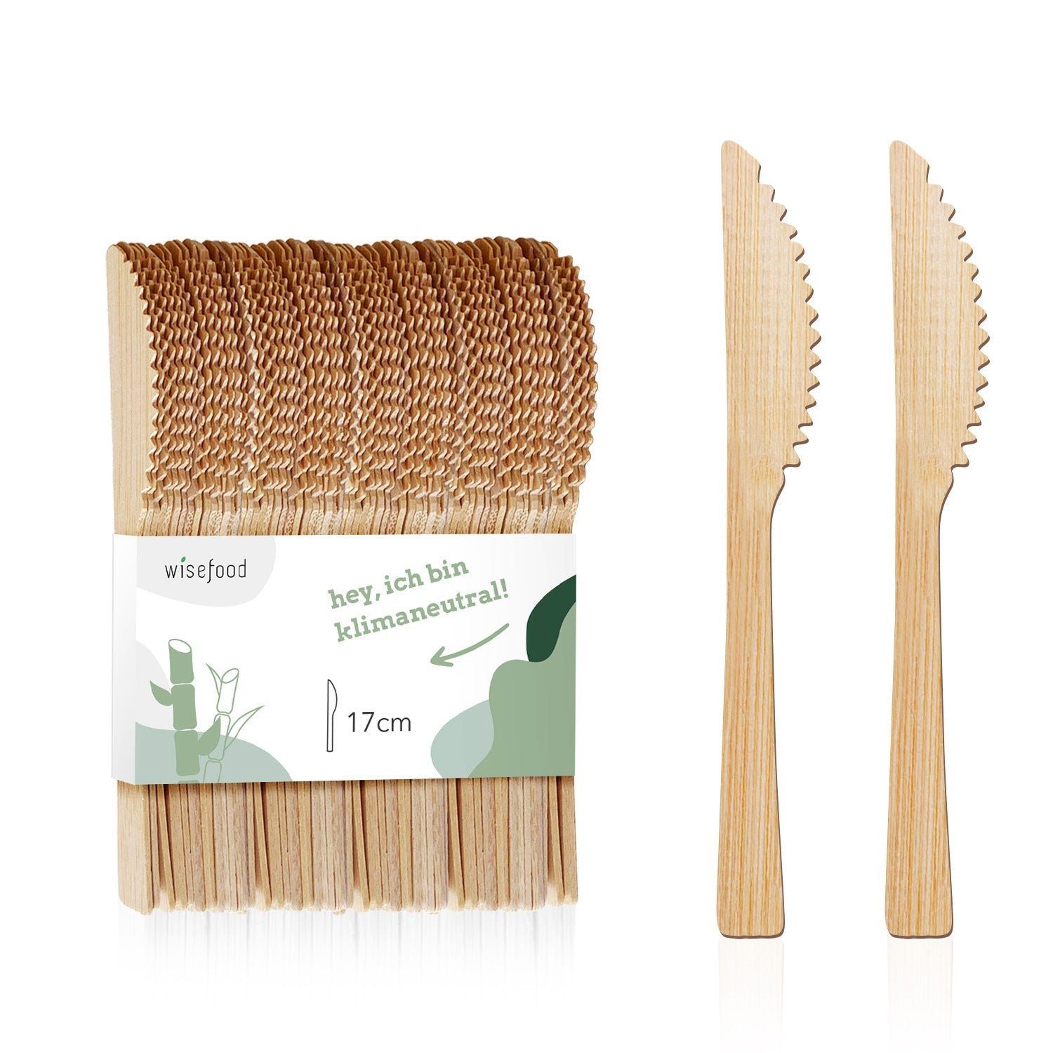 wisefood Einwegbesteck-Set Bambusmesser 100 Stück (200-tlg), Bambus