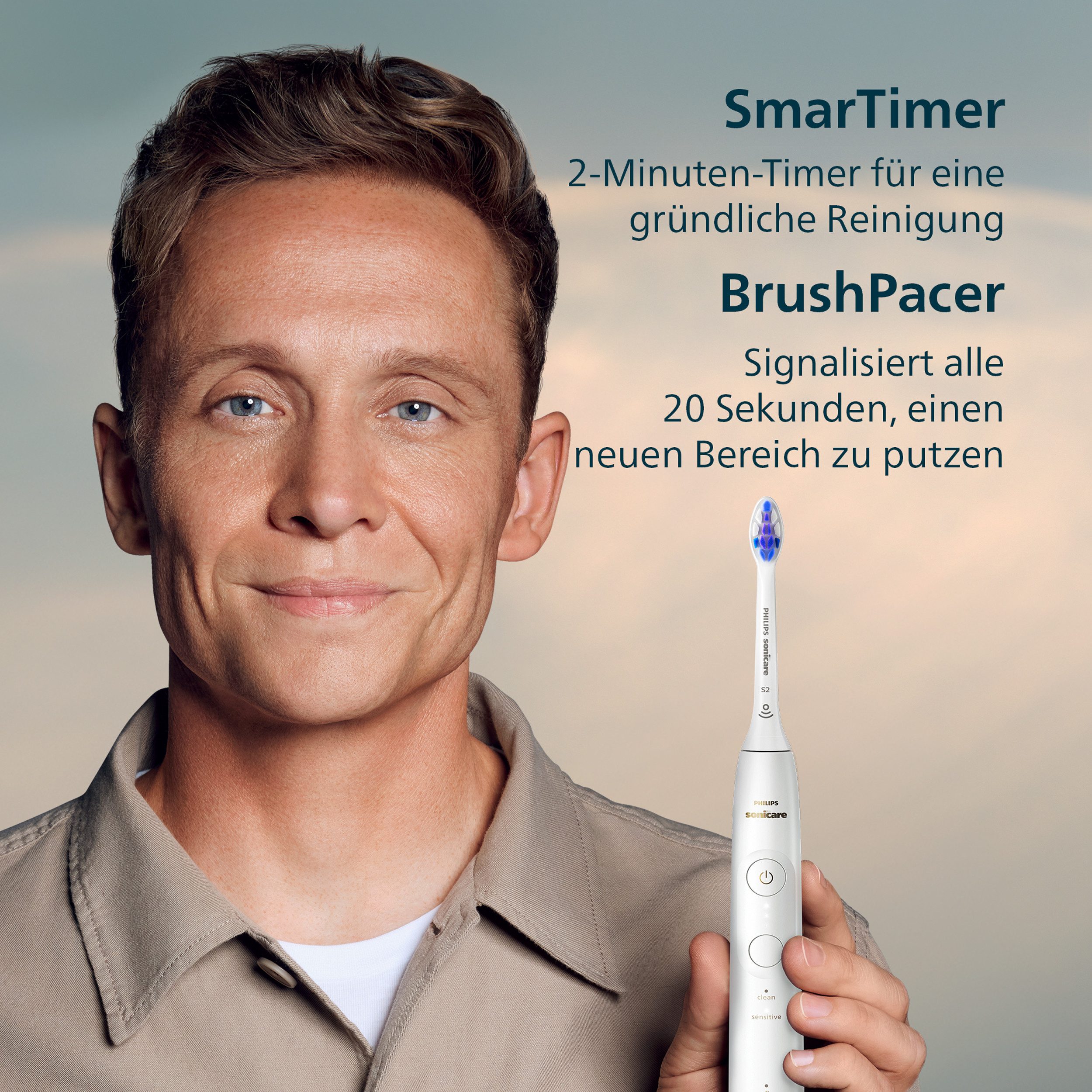 Philips Sonicare Elektrische Zahnbürste Series 6100 HX7400/01, Aufsteckbürsten: 1 St., mit visueller Andruckkontrolle, 5 Putzeinstellungen, inkl. Ladegerät