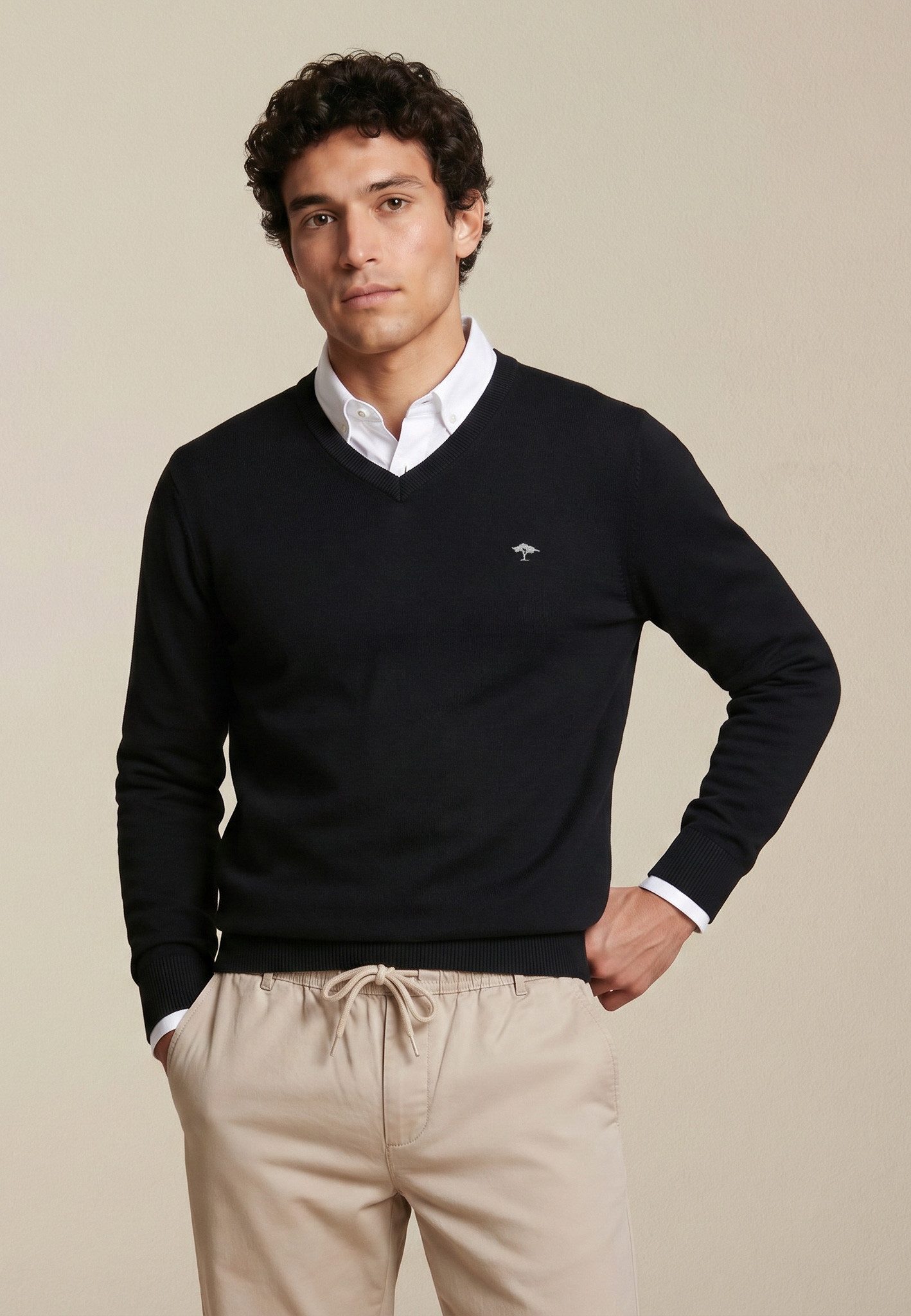 FYNCH-HATTON Strickpullover aus Baumwolle, mit V-Ausschnitt, bequeme Passform