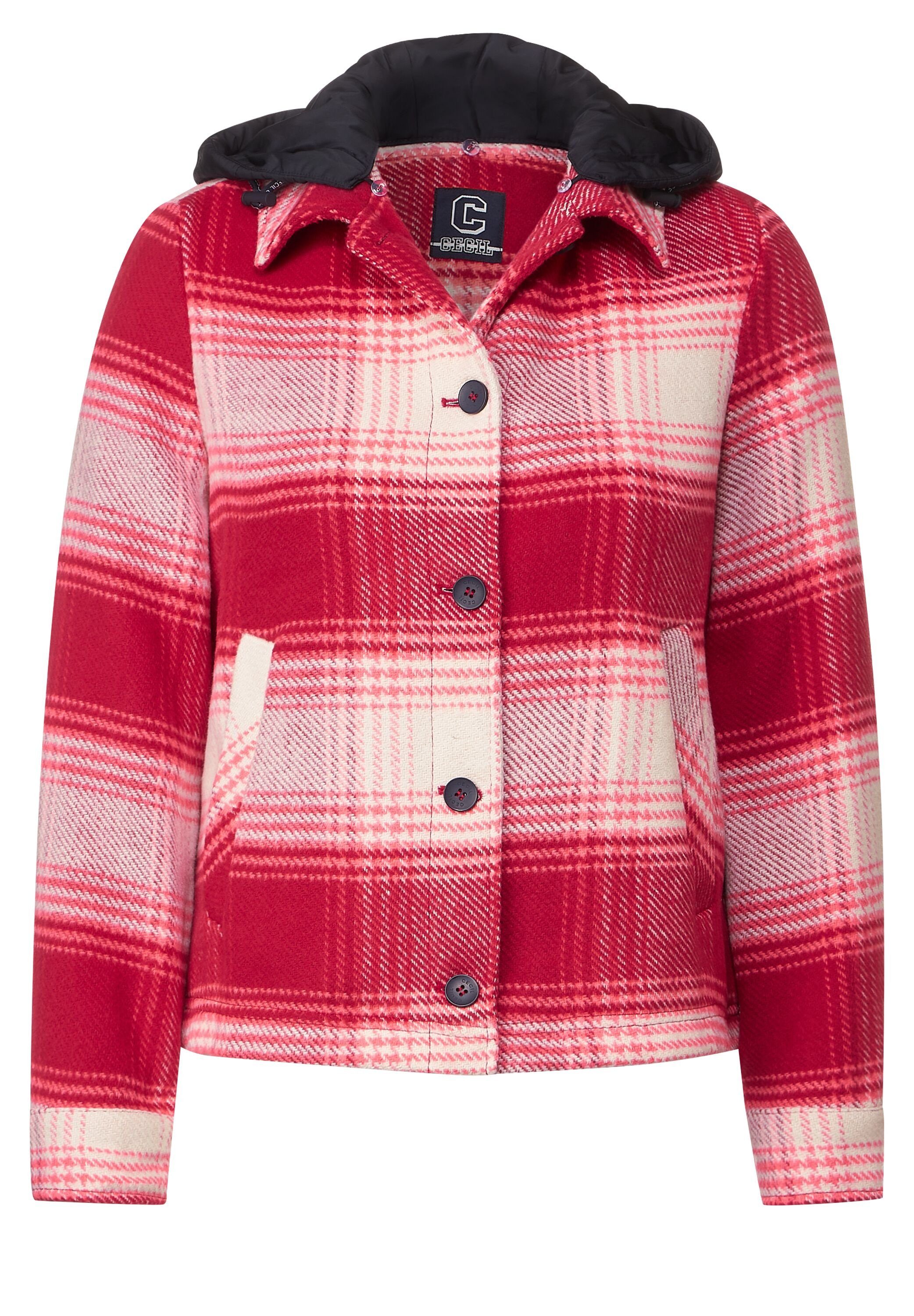 red casual Kapuze Karojacke mit Cecil Allwetterjacke