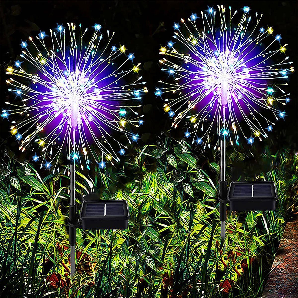 Wasserdicht, für IP65 Solarlampen Solarleuchte LEDs LETGOSPT bunt, Gartenleuchten, integriert, Garten LED Hinterhöfe Außen 2/4x 120 2 Lichter Balkon Feuerwerk Terrasse Weg fest Rasen Stück Solar Deko LED