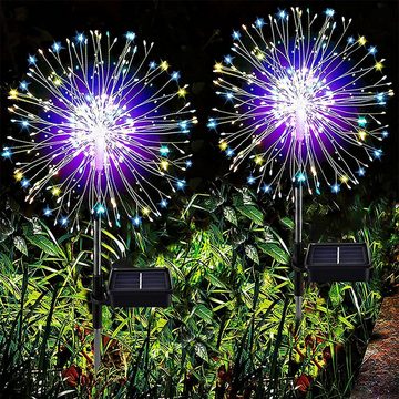 LETGOSPT LED Solarleuchte 2/4x Solar Feuerwerk Lichter 120 LEDs Gartenleuchten, IP65 Wasserdicht, LED fest integriert, bunt, Solarlampen für Außen Garten Terrasse Balkon Rasen Hinterhöfe Weg Deko