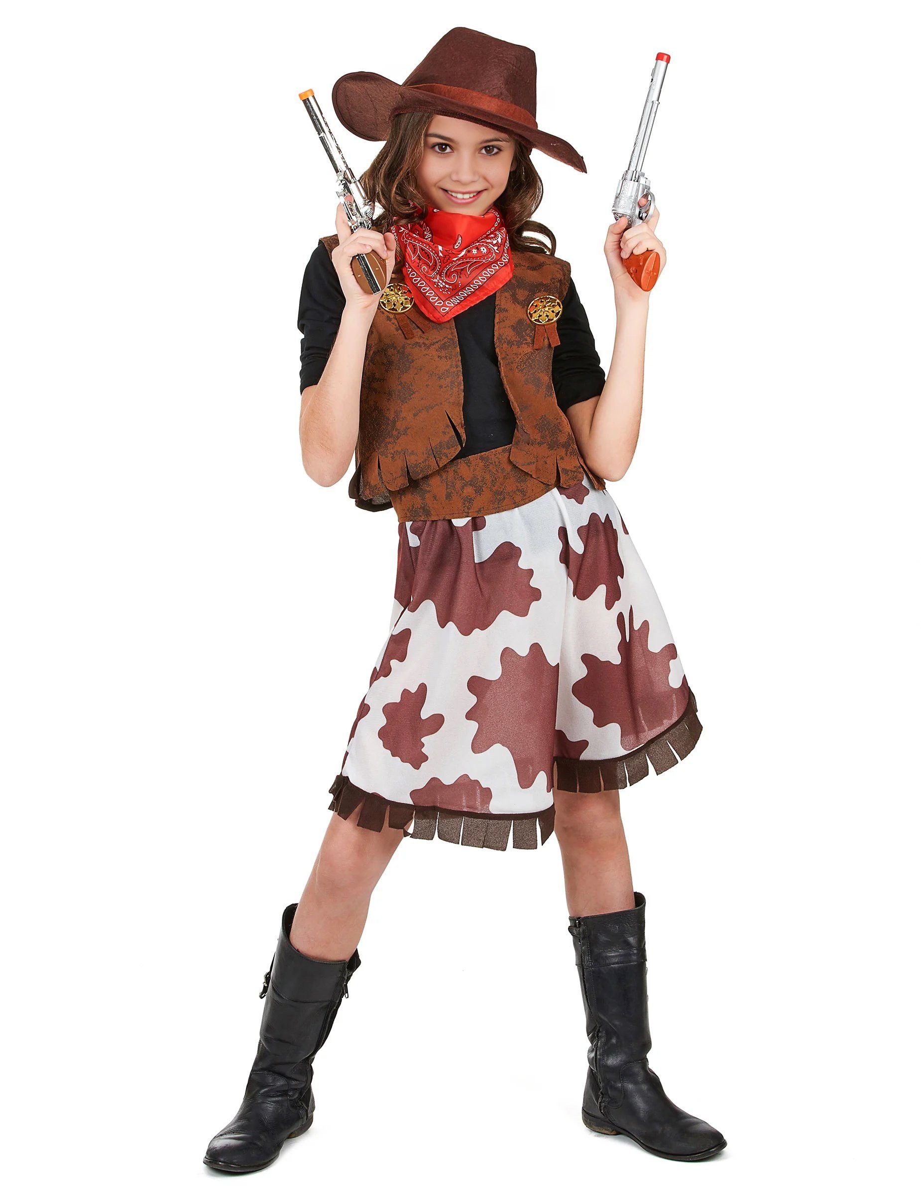 JADEO Cowboy-Kostüm Klassisches Cowgirl Kinderkostüm Wildwest braun-weiss