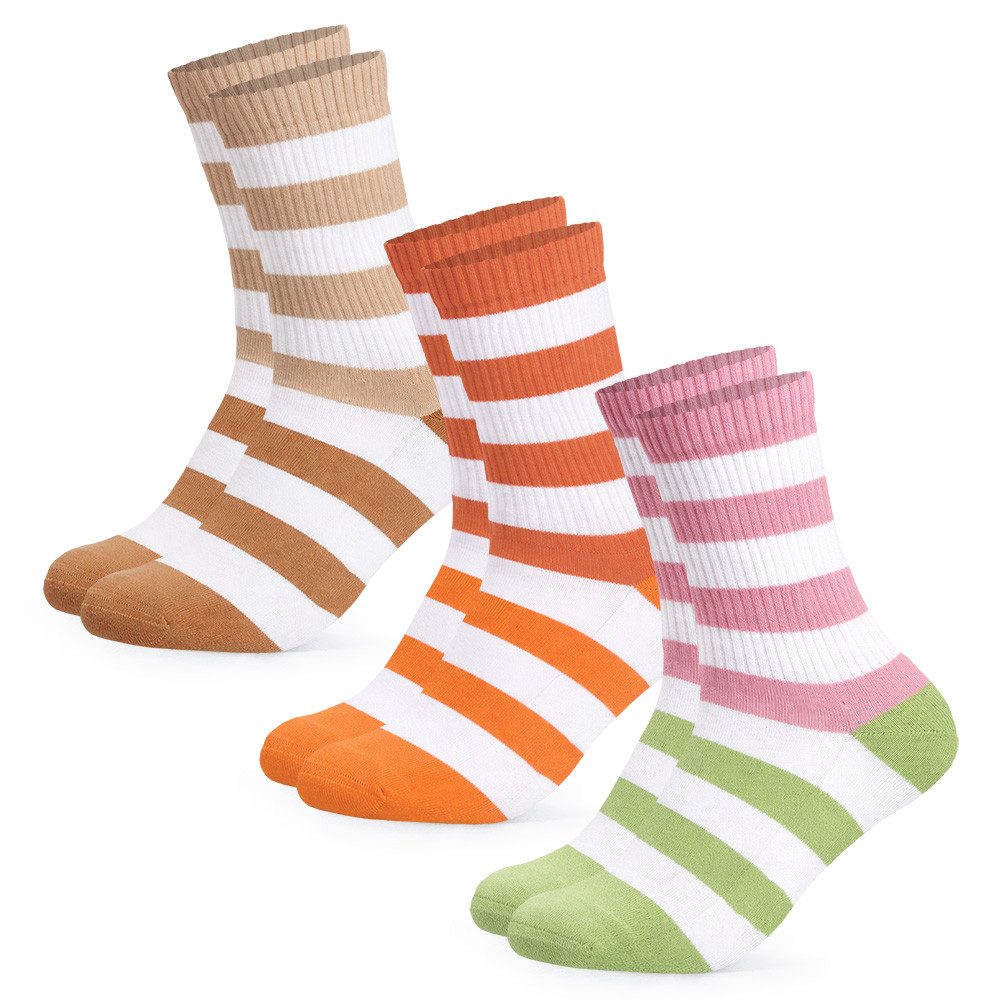 OCCULTO Tennissocken Damen Tennissocken mit Streifen 3er Pack (Modell: Momo) (3-Paar)