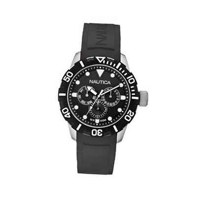 NAUTICA Quarzuhr Nautica Damen Uhr A13643G Kautschuk, (Armbanduhr), Damenuhr rund, groß (ca. 44mm), Edelstahl, Kautschukarmband, Sport