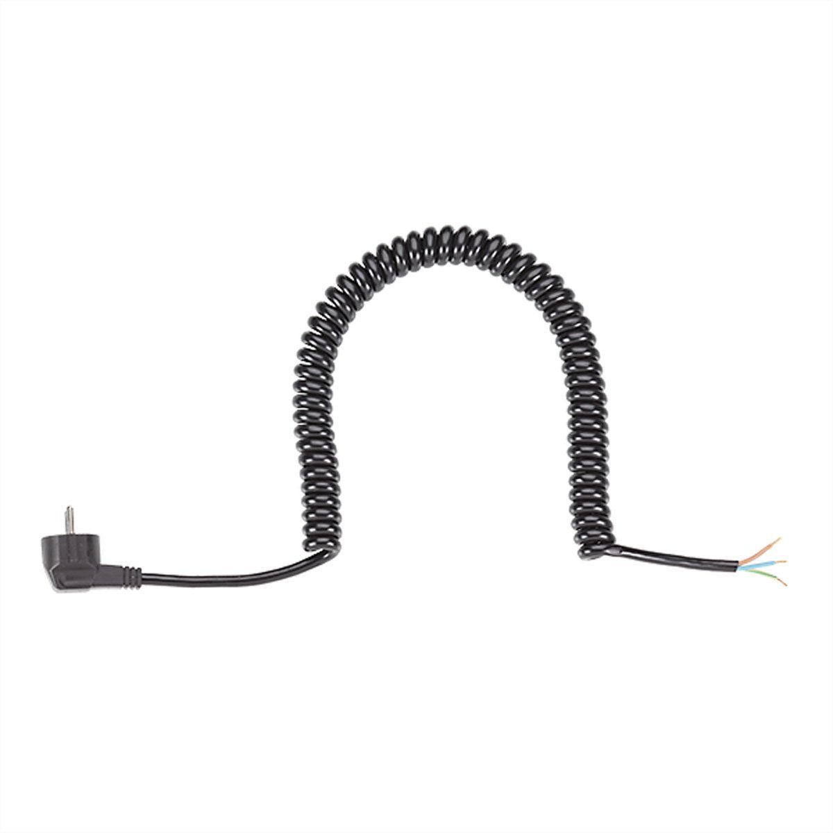 Bachmann Wendelleitung 1-4m schwarz Stromadapter Schutzkontakt, CEE 7/7, Typ-E/F Männlich (Stecker) zu offenes Ende, 400.0 cm, H05VV-F 3G1,5mm² AEH/CEE7/7, BM0010704