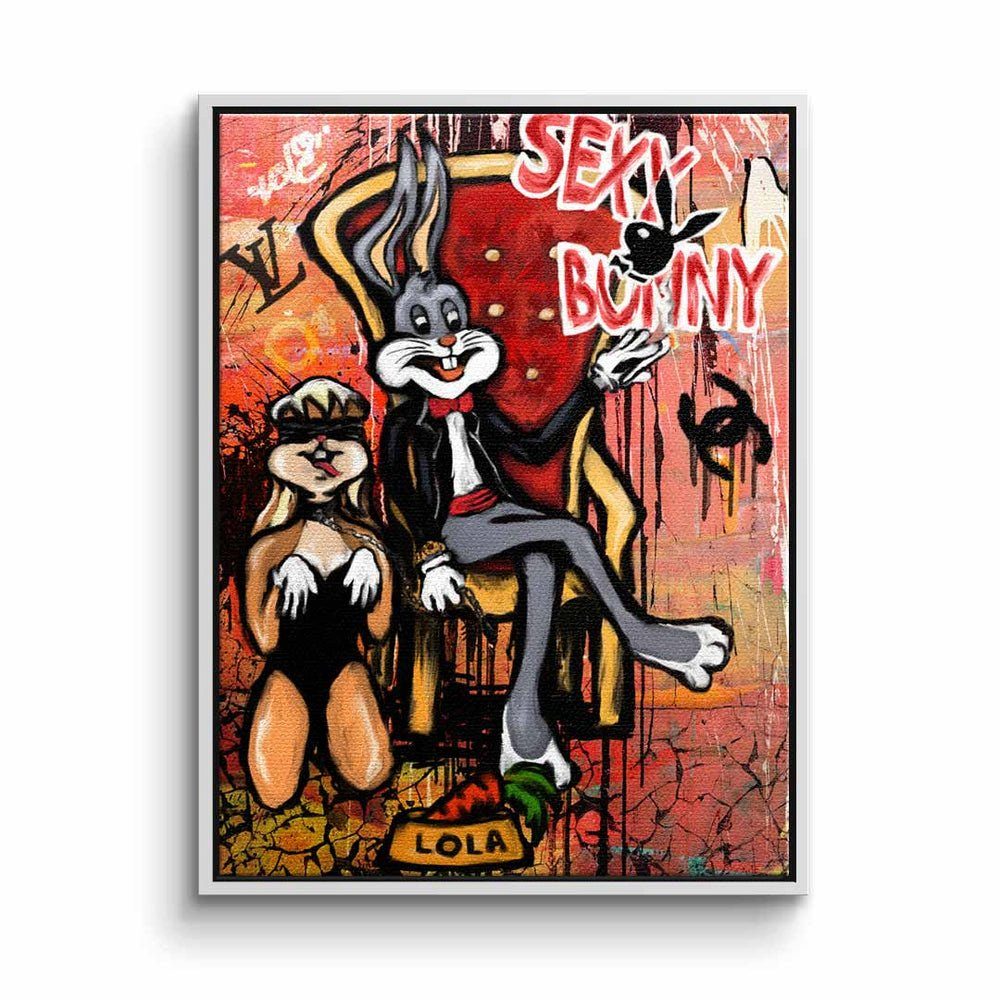 DOTCOMCANVAS® Leinwandbild, Leinwandbild Sexy Lola Lola Bunny Bugs Bunny Playboy Pop Art mit premi weißer Rahmen