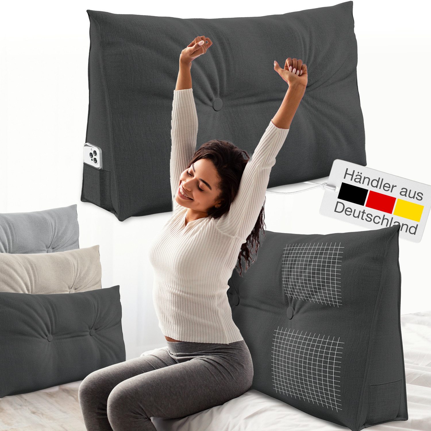 ELONEO Rückenkissen Keilkissen für Bett und Sofa, Lesekissen mit praktische günstig online kaufen