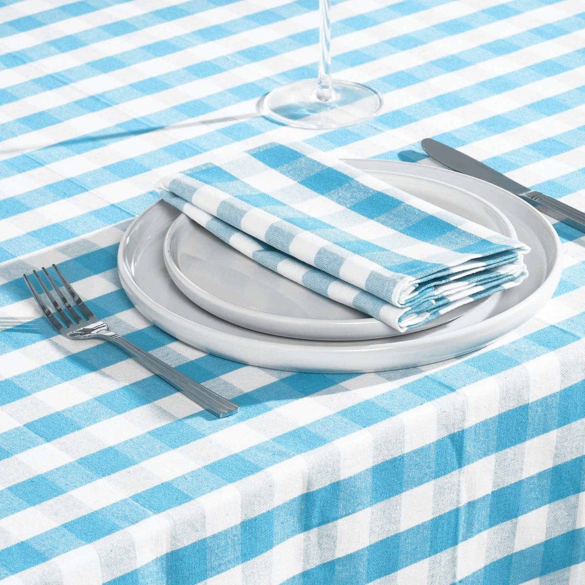 Homescapes Stoffserviette 4er-Set Stoffservietten blau kariert – 45 x 45 cm, 100% Baumwolle