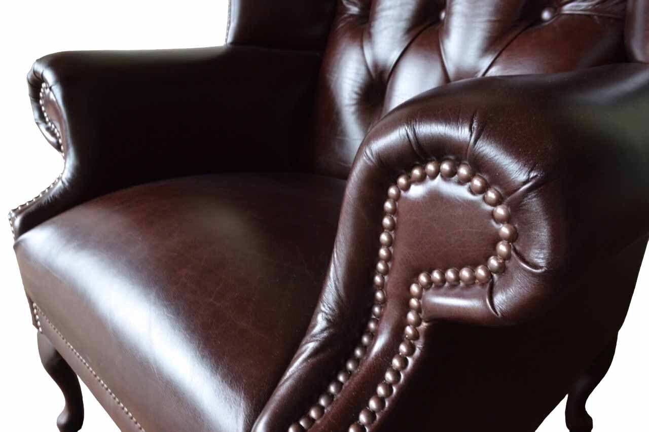 JVmoebel Ohrensessel Wohnzimmer Made 1 Chesterfield Sitzer Sessel Design Europe In Braun Leder Ohrensessel