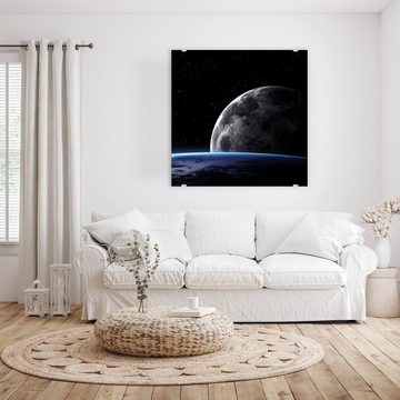 Primedeco Glasbild Wandbild Quadratisch Erde im Raum mit Aufhängung, Weltall