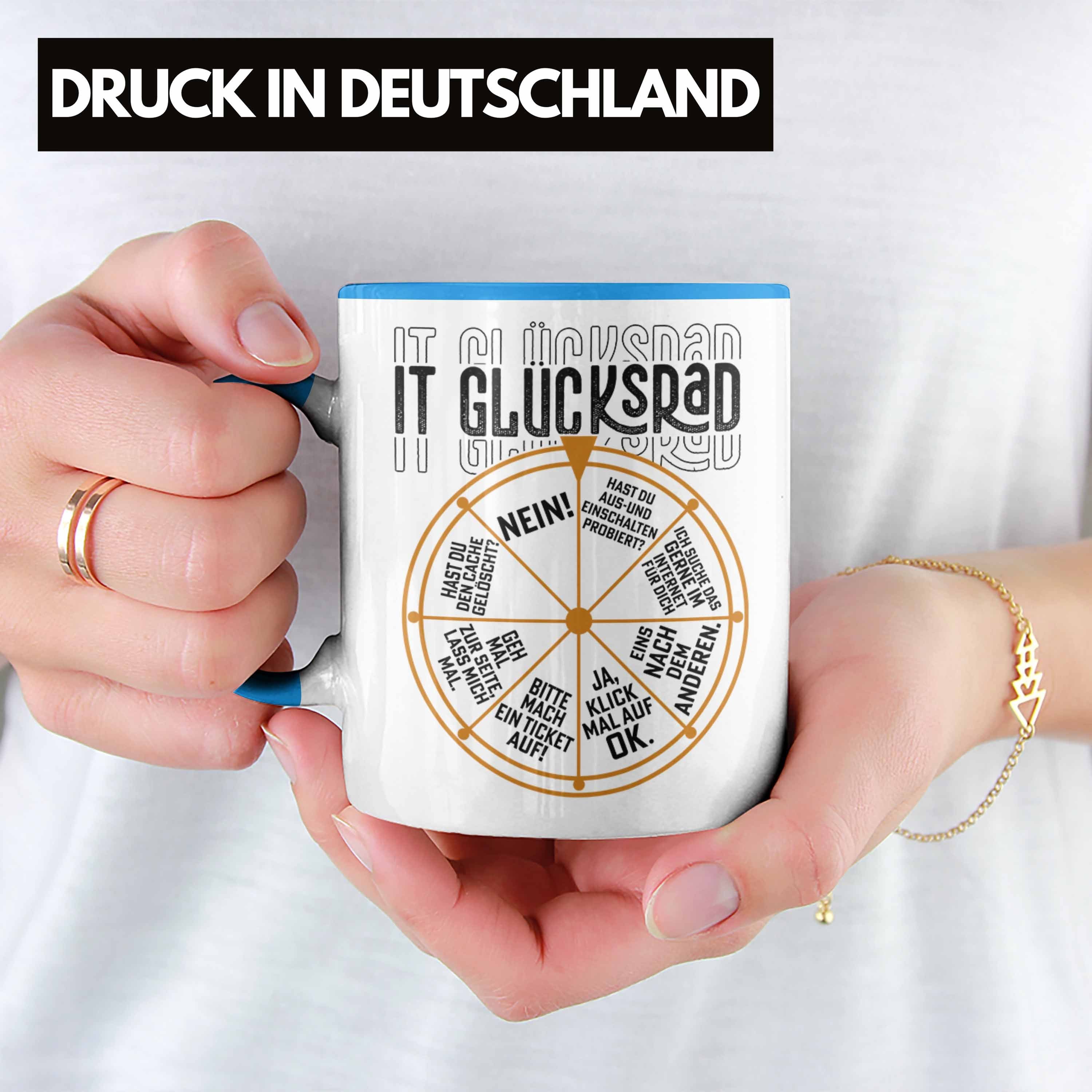 Glücksrad Geschenk IT Lustiger IT Spruch Techniker Fachinformati Trendation Tasse Tasse Blau