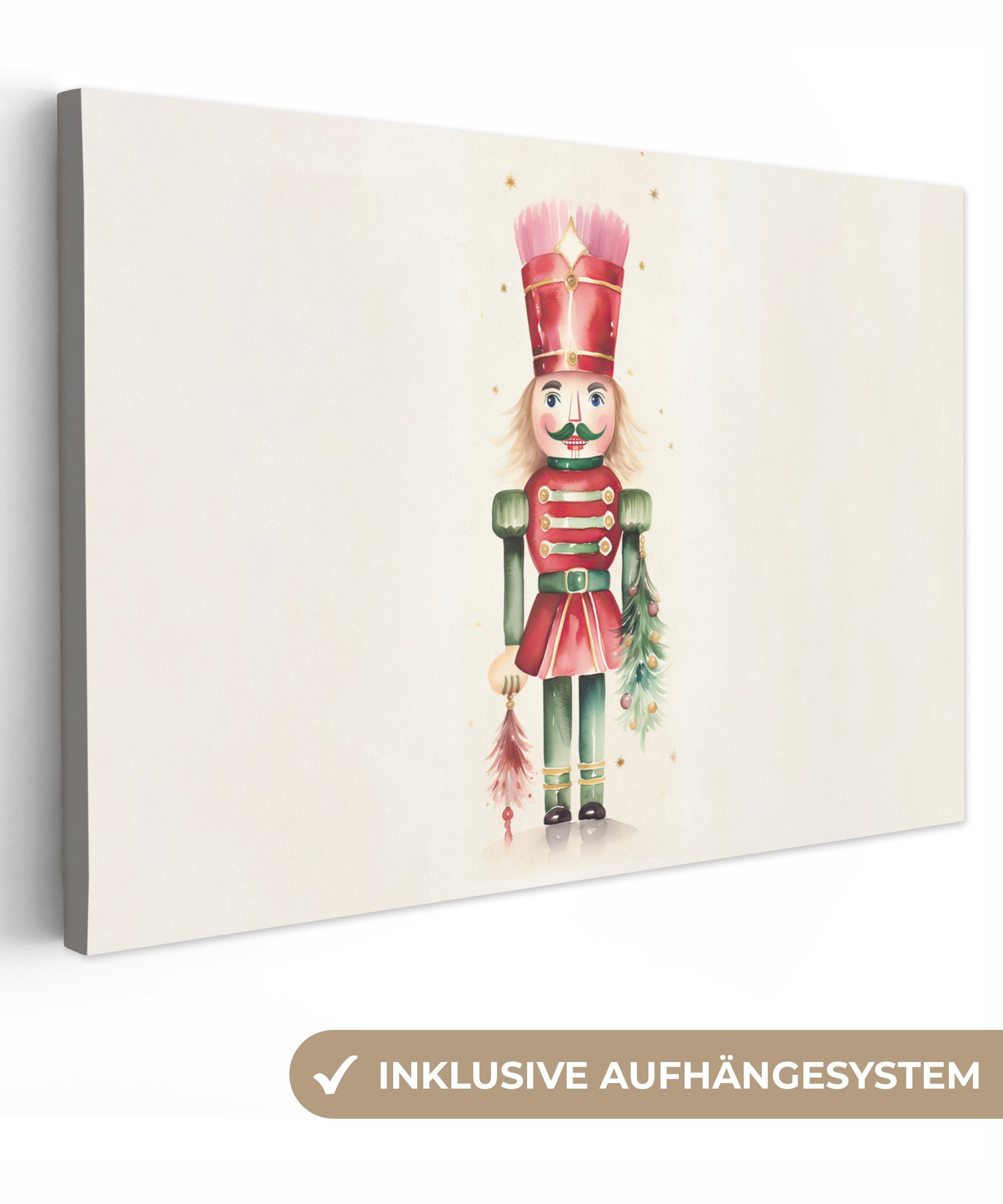 OneMillionCanvasses® Leinwandbild Nussknacker - Weihnachten - Rot - Aquarel günstig online kaufen