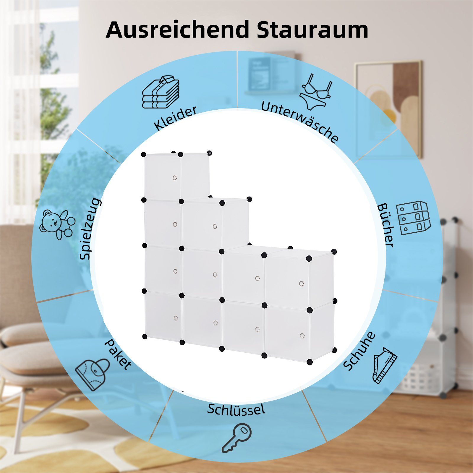 Fächer, 11-tlg., Garderobenschrank Kunststoff Woltu 11 Steckregal, Set DIY