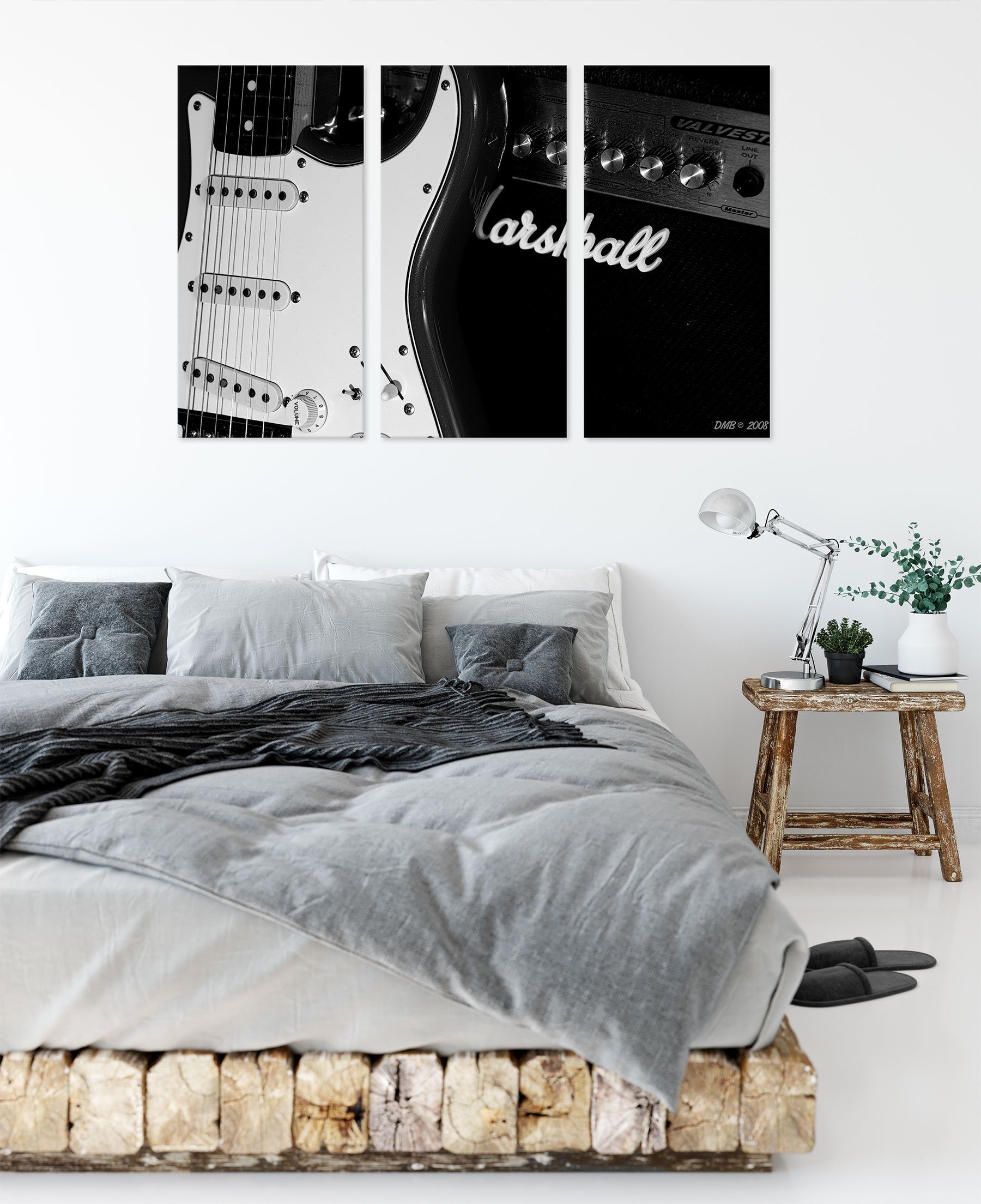 Pixxprint Leinwandbild E-Gitarre Verstärker, 3Teiler Zackenaufhänger Verstärker St), E-Gitarre (120x80cm) (1 Leinwandbild fertig bespannt, inkl