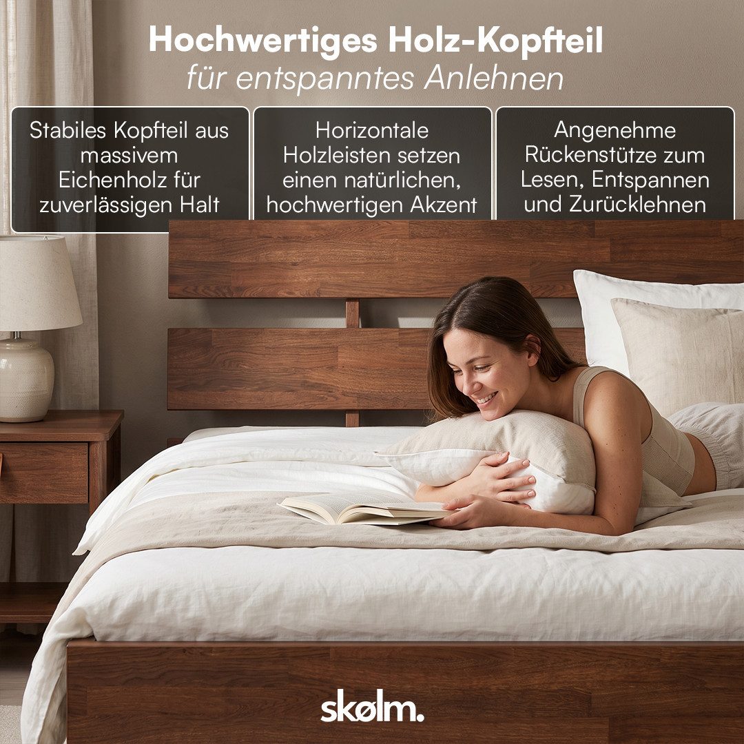skølm Massivholzbett Floki aus Eiche mit Bettkopf, natur geölt (Walnussoptik), verfügbar in 140/180 x 200 cm – Bild 5 von 5