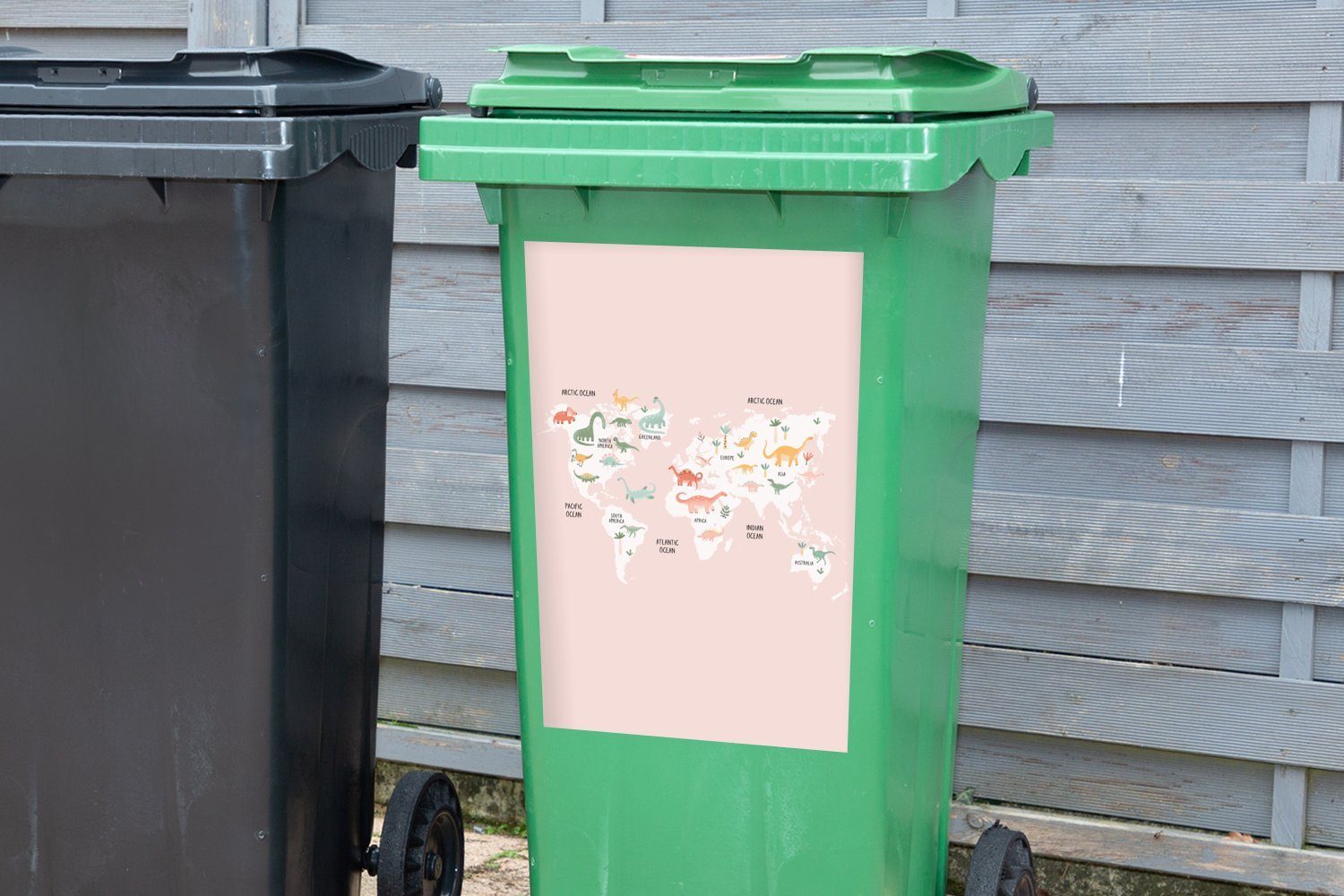 Kinderzimmer - Abfalbehälter Karte Container, (1 - Pastell Wandsticker St), Mülltonne, MuchoWow Sticker, - Dino Mülleimer-aufkleber,