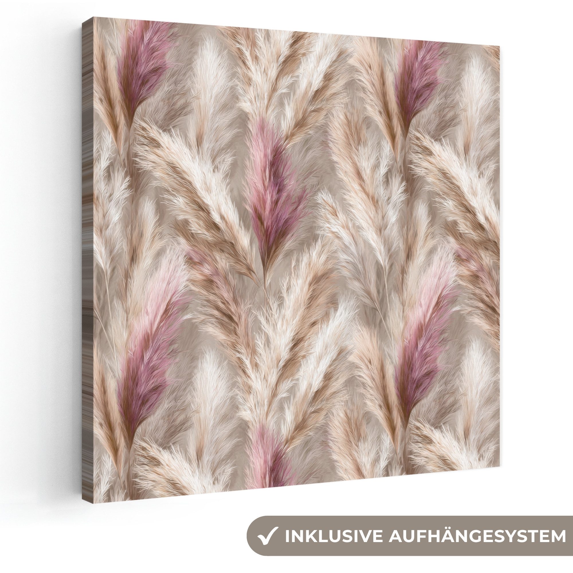 OneMillionCanvasses® Leinwandbild Pampasgras - Flauschig - Farbenfroh, Fotodruck (1 St), Wandbild, Deko Schlafzimmer Wohnzimmer Flur 20x20 cm