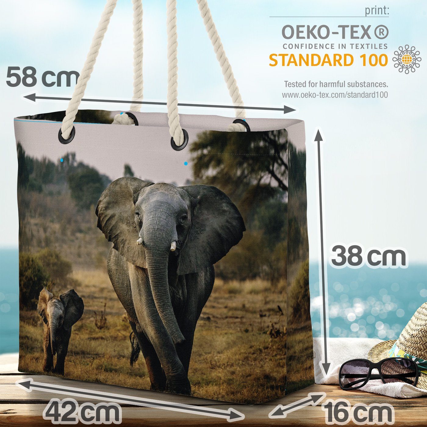 Rüssel Kind Dickhäuter Elefant Afrika VOID Zoo Strandtasche Elefant Bag (1-tlg), Beach Safari Dschungel