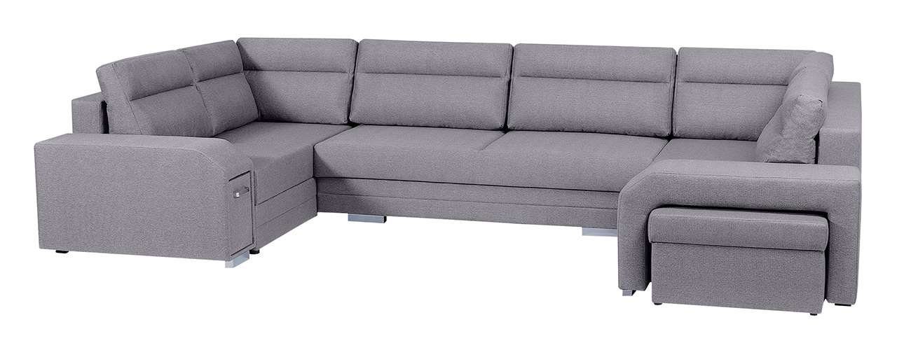 Minibar ALVA - MKS U-Form Sofa Schlaffunktion Hellgrau Mit Ecksofa Inari MÖBEL U, mit Ecksofa und Hocker