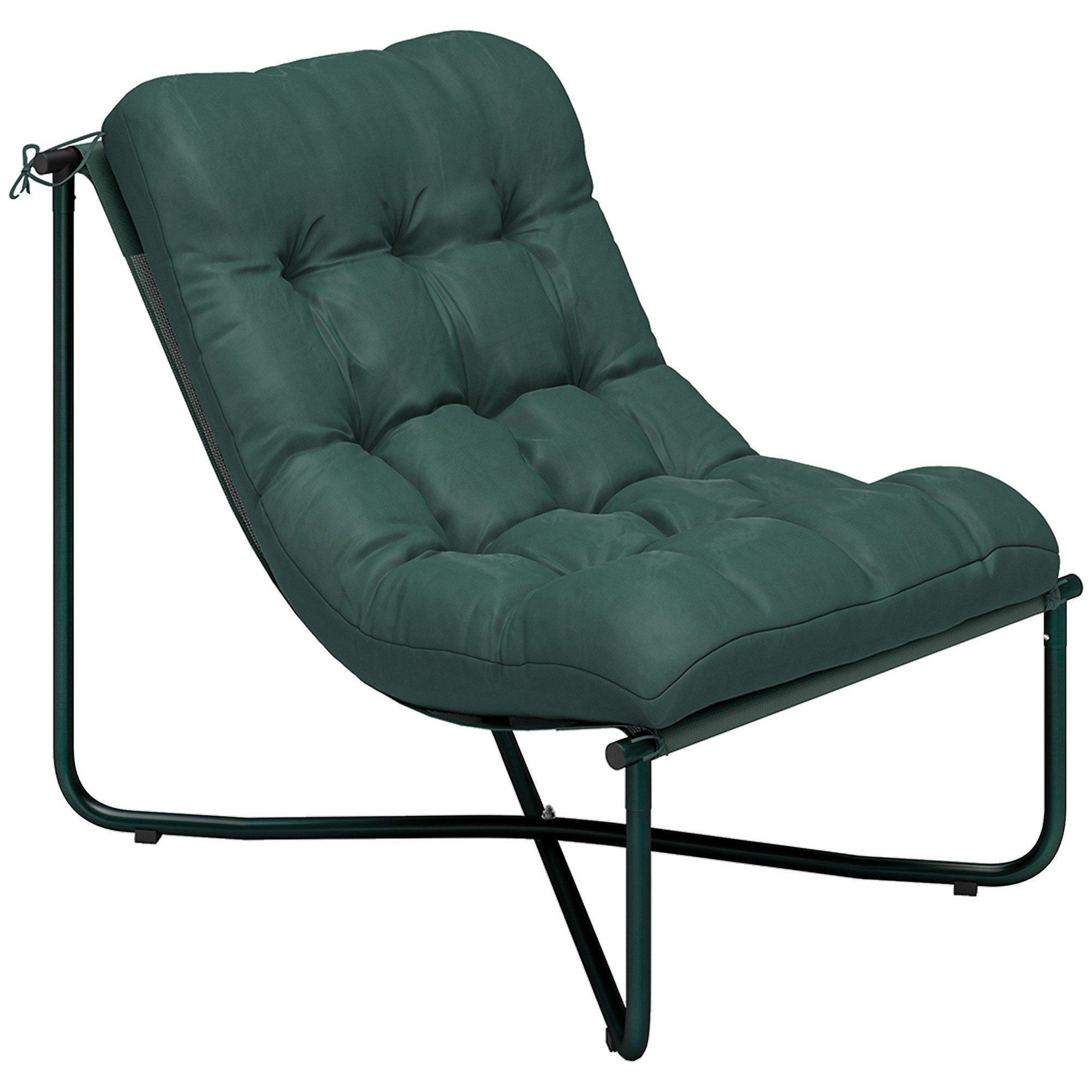 Outsunny Gartenstuhl mit Kissen, Atmungsaktiver Sling-Sitz, Stahlrahmen (Gartensessel, 1 St), für Garten Terrasse Innenhof, Dunkelgrün
