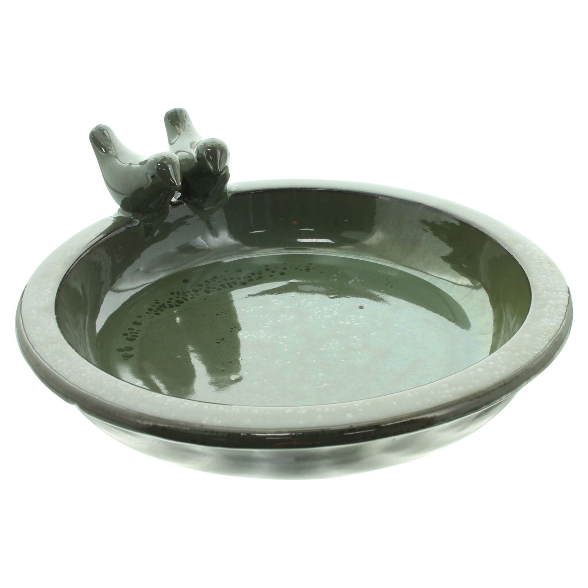 Dekoleidenschaft Vogeltränke "Oliv" Terracotta grün glasiert, Vogelbad, Wasserschale, Wassertränke, rund Ø 30 cm