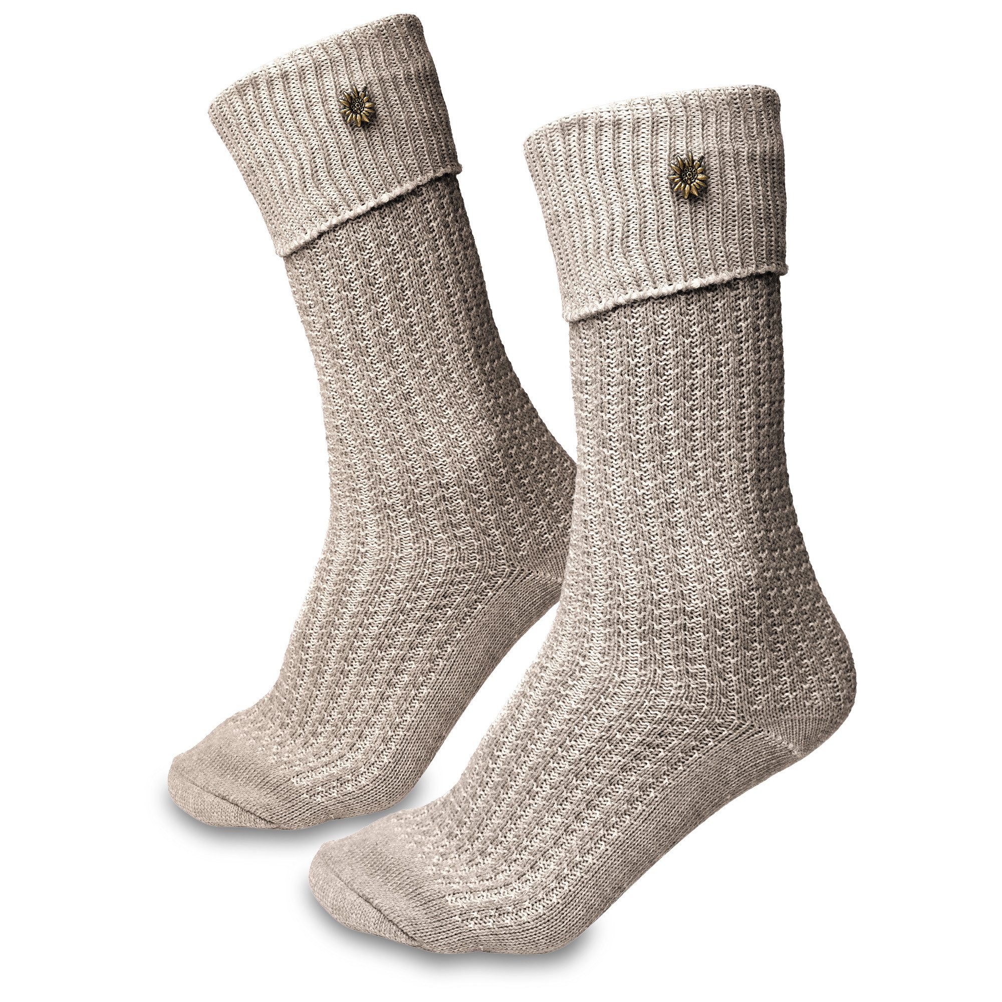 Steigenhöfer Manufaktur Trachtensocken mit Edelweißanstecker und Zopfmuster - Socken für Herren und Damen Bayerische Trachtenstrümpfe aus Baumwolle für dein Oktoberfest Outfit