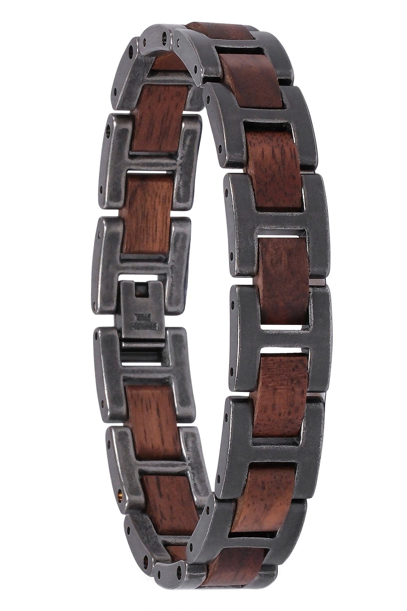 Holzkern Gliederarmband Herren-Edelstahl mit Holz Acoustic Walnuss/Antik-Si günstig online kaufen