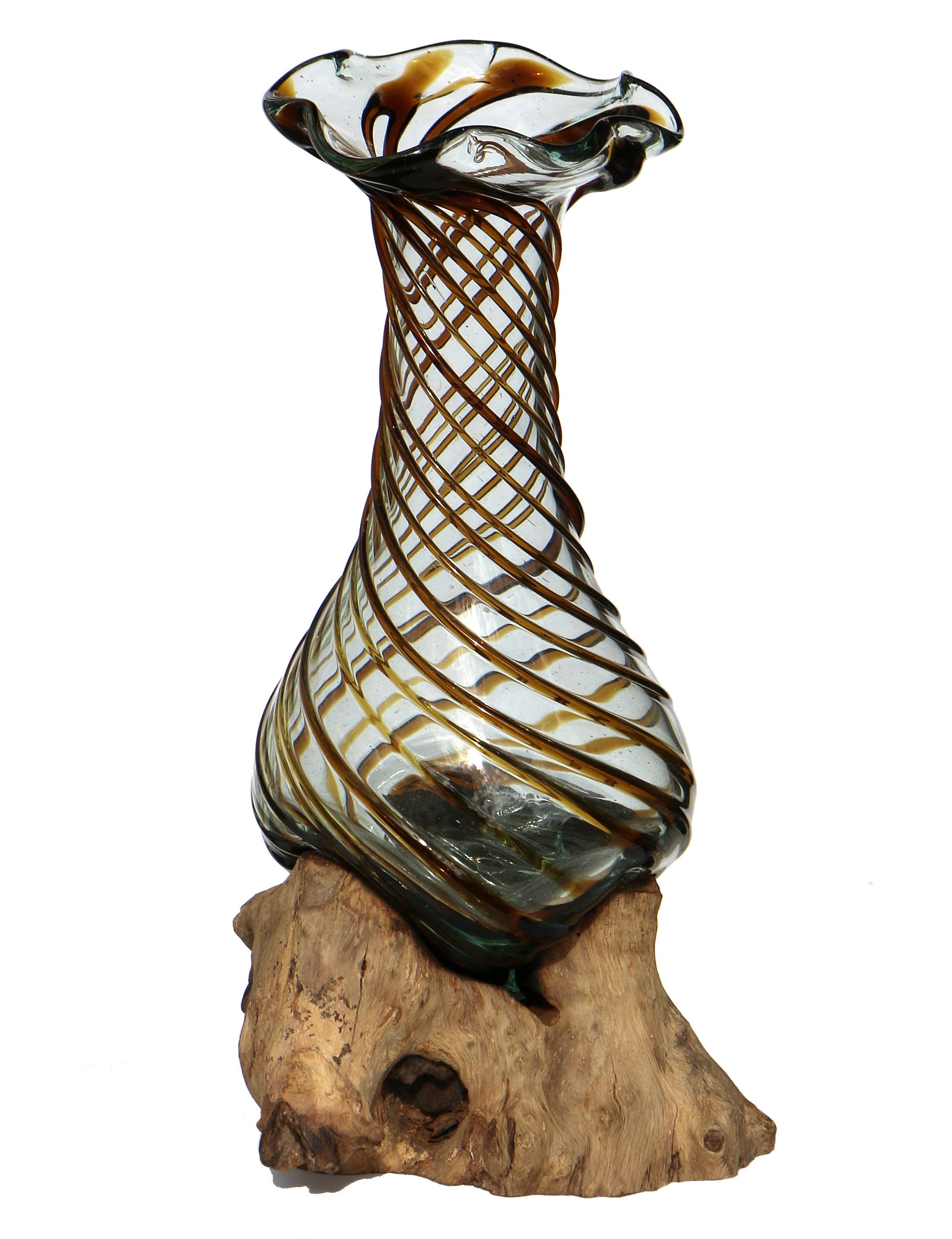 Wogeka Dekovase Dekovase Glas-Vase "Venezia" auf Wurzel-Holz Teakholz Gamal