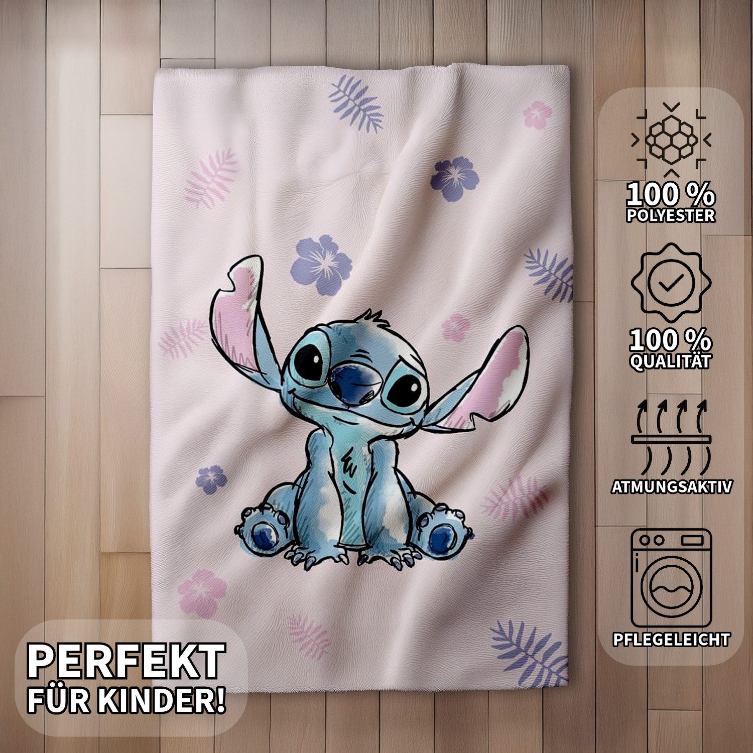 Wohndecke Lilo und Stitch Flauschdecke Kuscheldecke 100 x 150 cm, Jerry Fabrics