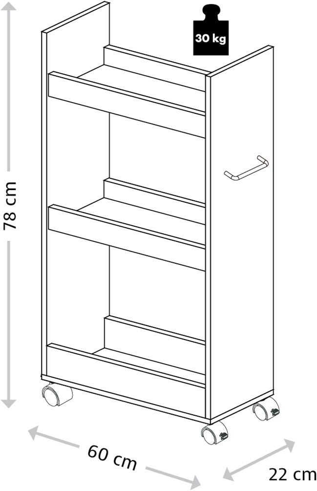 KESPER® Küchenregal Nischenregal, FSC, 1-tlg., mit 3 Abstellflächen und 4 Rädern, davon 2 mit Bremse