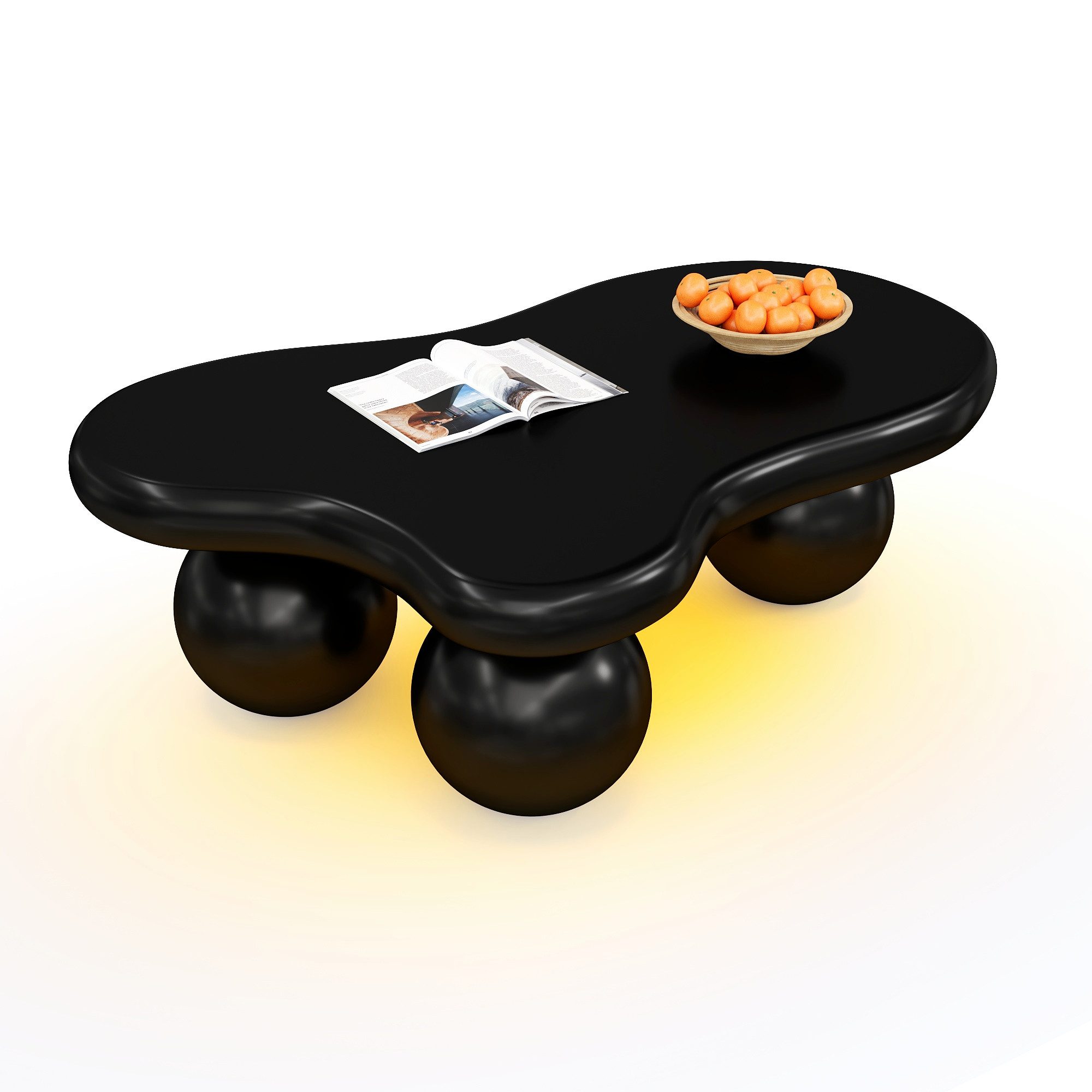 Ulife Couchtisch Wohnzimmertisch, Beistelltisch, mit LED-Beleuchtung, 16 Farben wählbar, Wolkenform+Rundbein-Design, 95x62,5x32cm