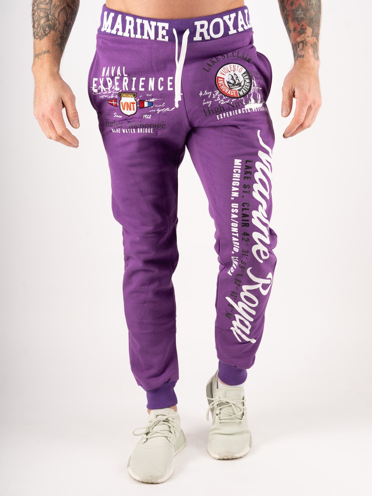 Sporthose lang, (Sweatpants, Herren mit JoggingHOSE Lila 1-tlg) Trainingshose Casual Fitness Jogginghose Baumwolle, Freizeit L.gonline