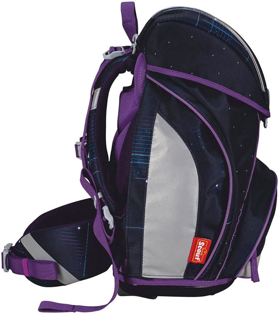 Scout Schulranzen Alpha Safety Light, mit LED-Lichtleiter, Spooky Starlight (Set, 4-tlg), mit Powerbank; enthält recyceltes Material