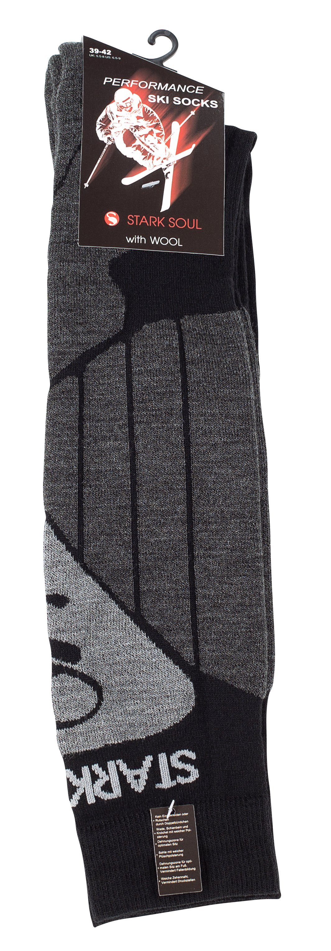 Stark Soul® Skisocken Skisocken mit verstärkte Komfortbündchen, Polsterungen, Funktionssocken Grau Sportsocken Snowboard - Belastungszonen Ski anatomische Fußbett, Polsterung