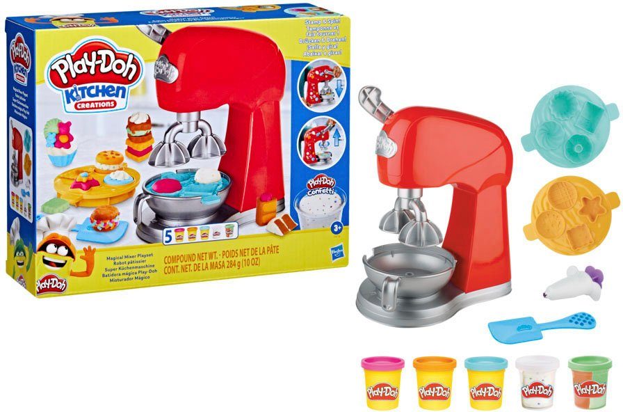 Hasbro Knete Play-Doh, Super Küchenmaschine, Inklusive 5 Dosen Play-Doh  Knete, Teigschaber, Spritze und Förmchen