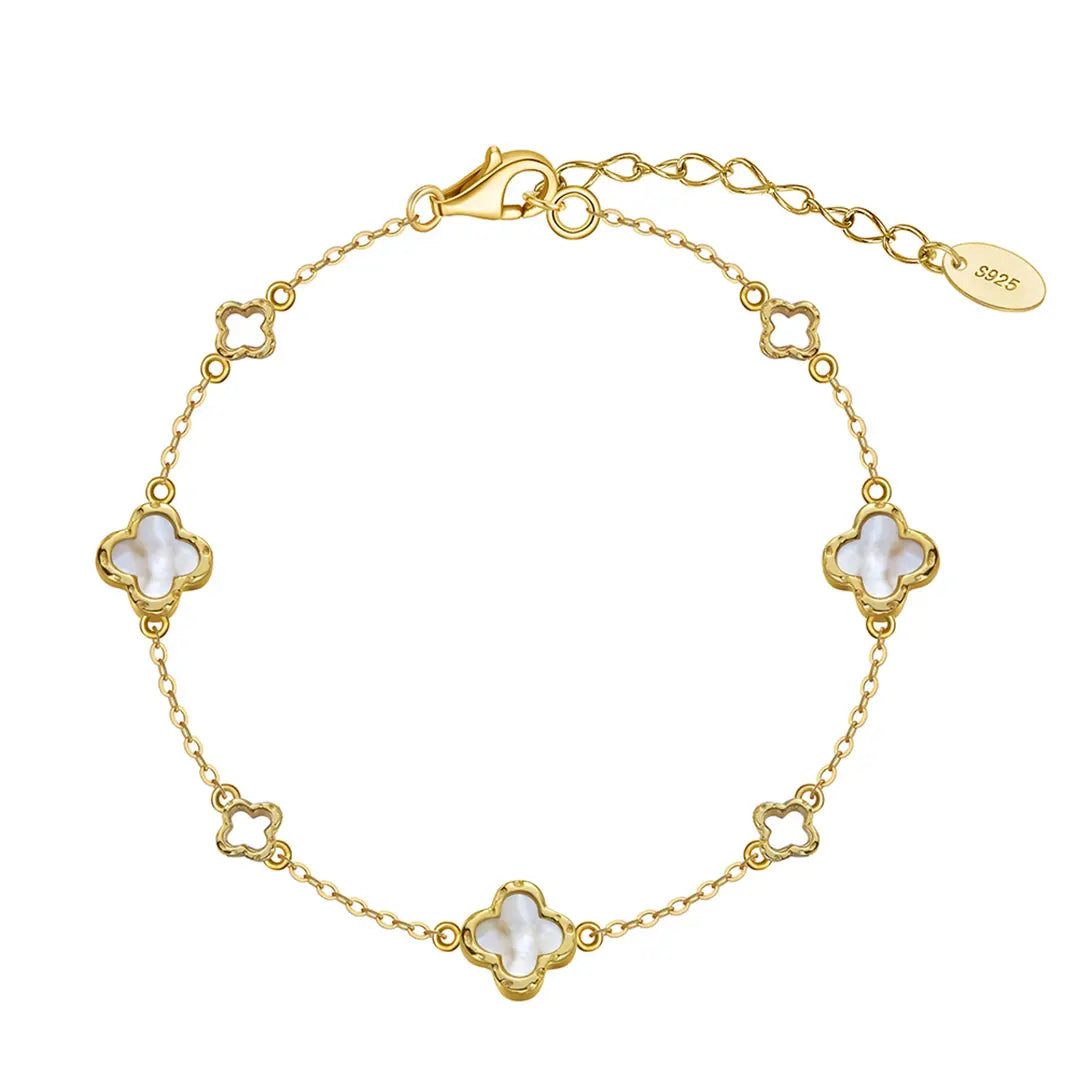Suzan Gold Silberarmband 925 Silber vergoldet Luckra Perlmutt-Kleeblätter