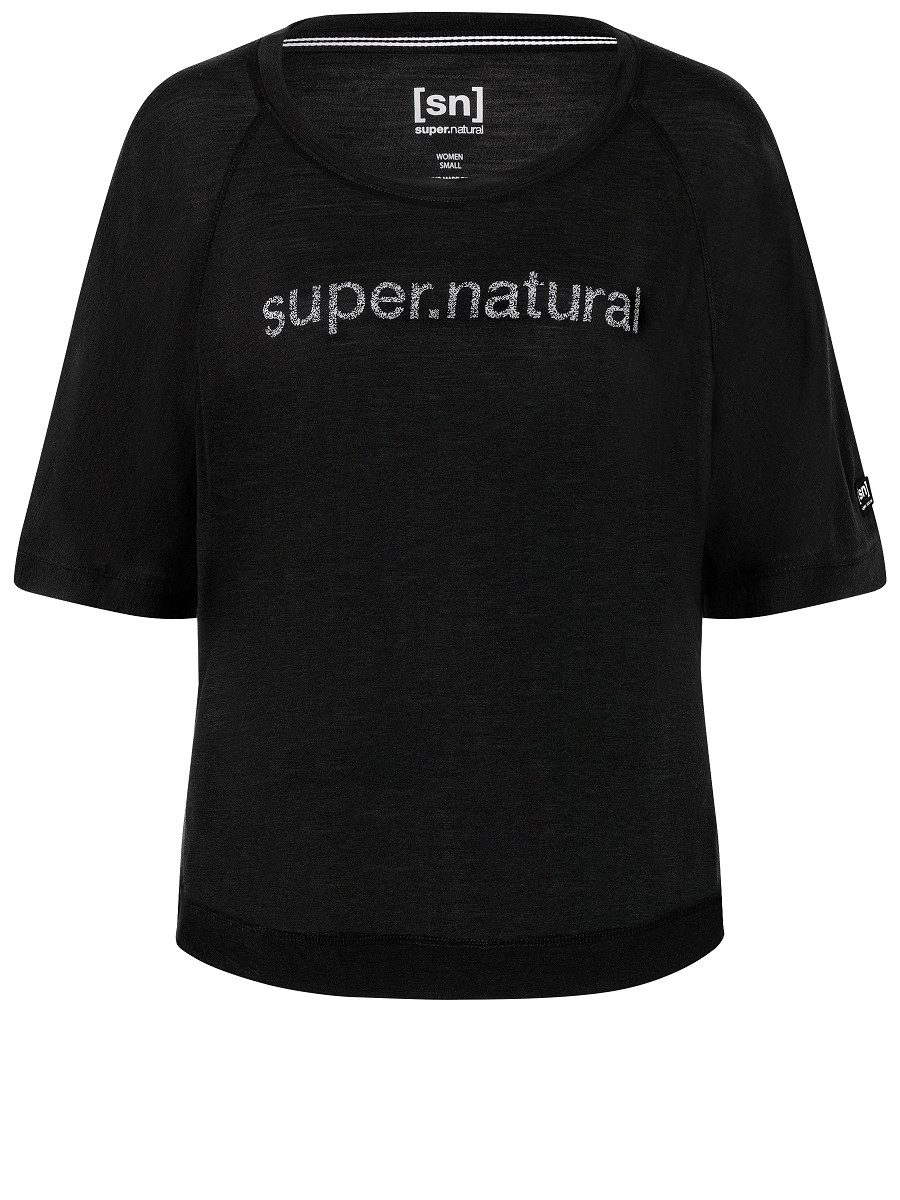 SUPER.NATURAL Print-Shirt für Damen aus Merino W LIQUID FLOW TEE hoch geschnitten und leichtes Material