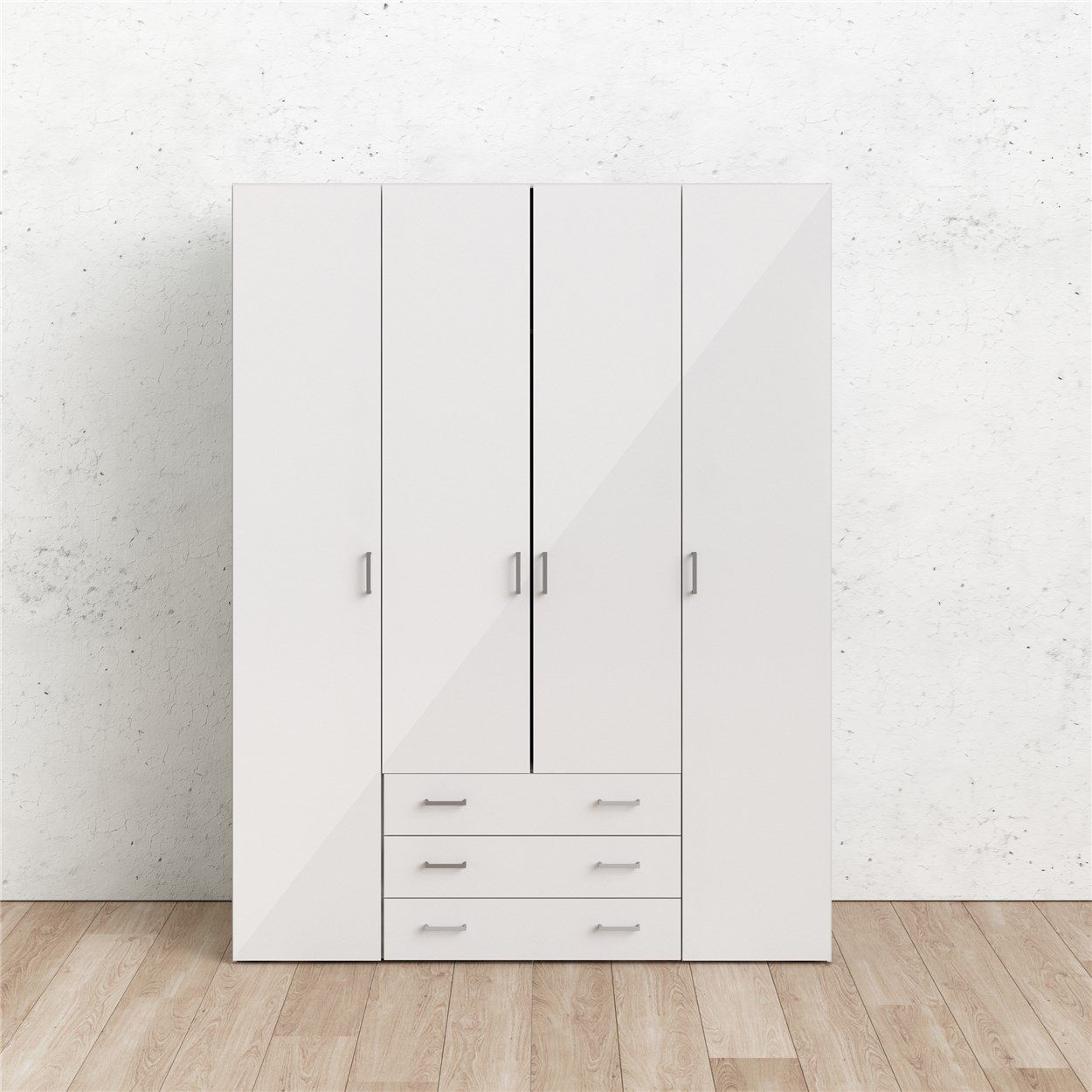 Home affaire Kleiderschrank graue Stangengriffe, Weiß 200,4 x Selbstmontage, 154 einfache Weiß hochglanz | cm x 49,5